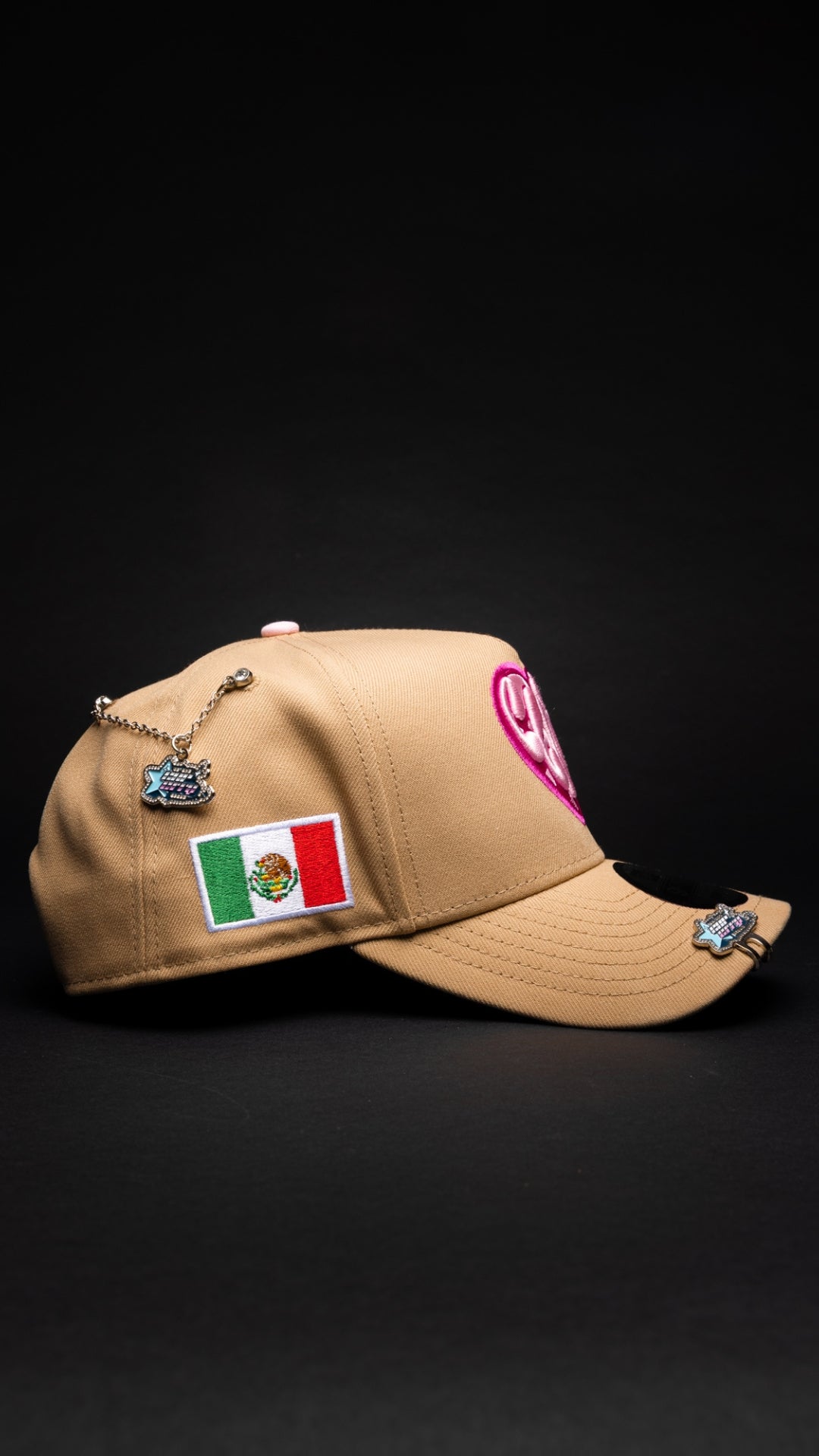 NEW* HERENCIA DE PATRONES x NEW ERA x CAP CITY BEIGE "CLIKA" 9FIFTY A-FRAME W/ MEXICAN FLAG SIDE PATCH -FREE BLIP INCLUDED