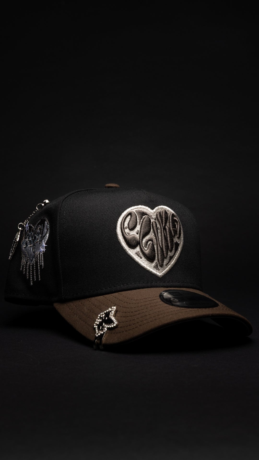 NEW* HERENCIA DE PATRONES x NEW ERA x CAP CITY BLACK/BROWN "CLIKA" 9FIFTY A-FRAME W/ CORAZON SIDE PATCH -FREE BLIP INCLUDED
