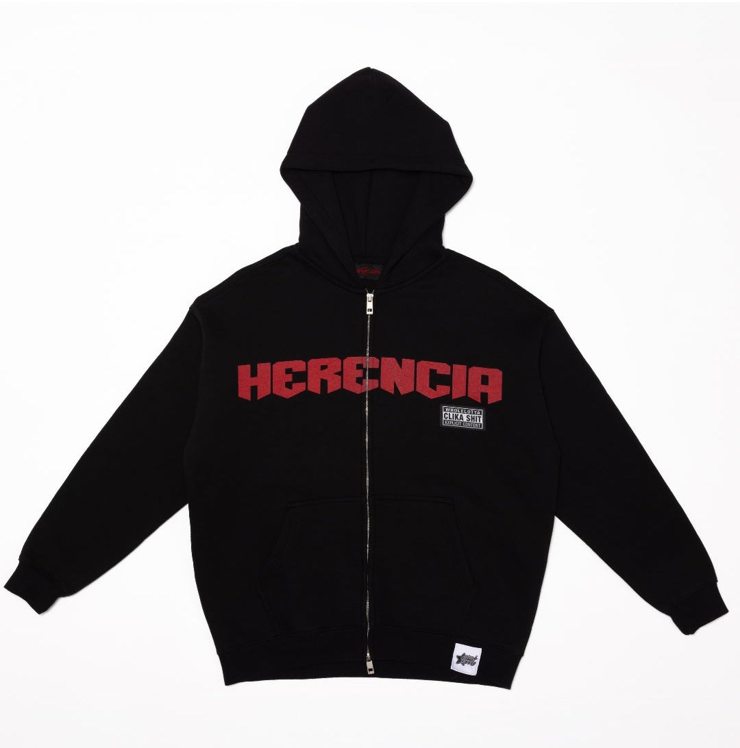 NEW* HERENCIA DE PATRONES x CAP CITY BLACK/RED "WHOLE LOTTA CLIKA SHI" ZIP UP HOODIE