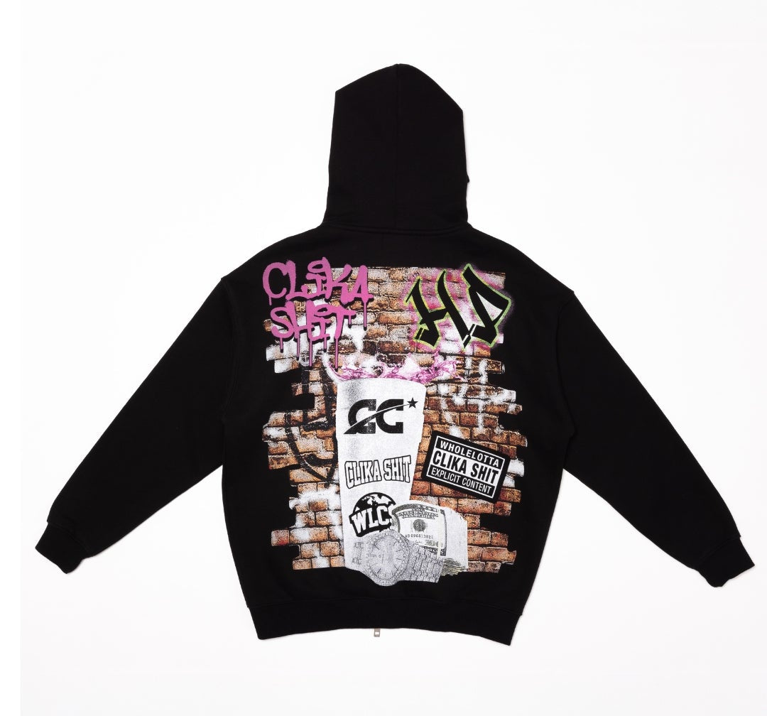 NEW* HERENCIA DE PATRONES x CAP CITY BLACK "CLIKA SHI" ZIP UP HOODIE