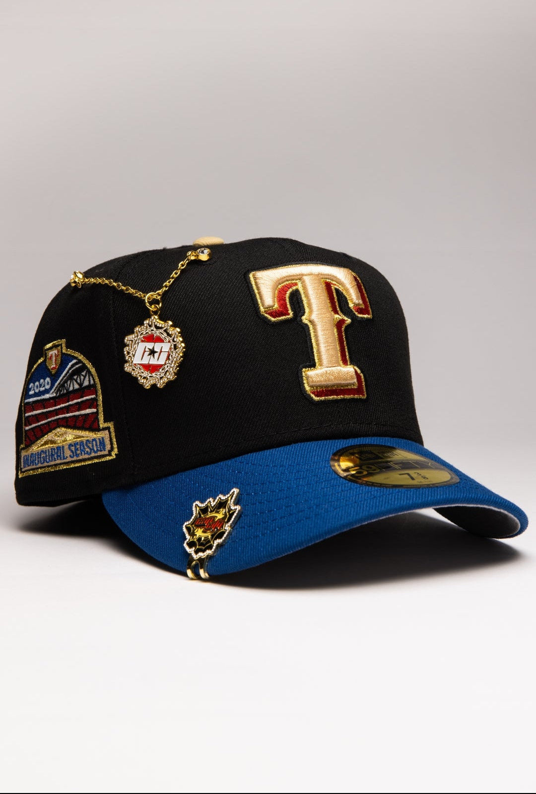EXCLUSIVO DE NEW ERA 59FIFTY CHROME BLANCO/AZUL TEXAS RANGERS CON 40 ANIVERSARIO 
