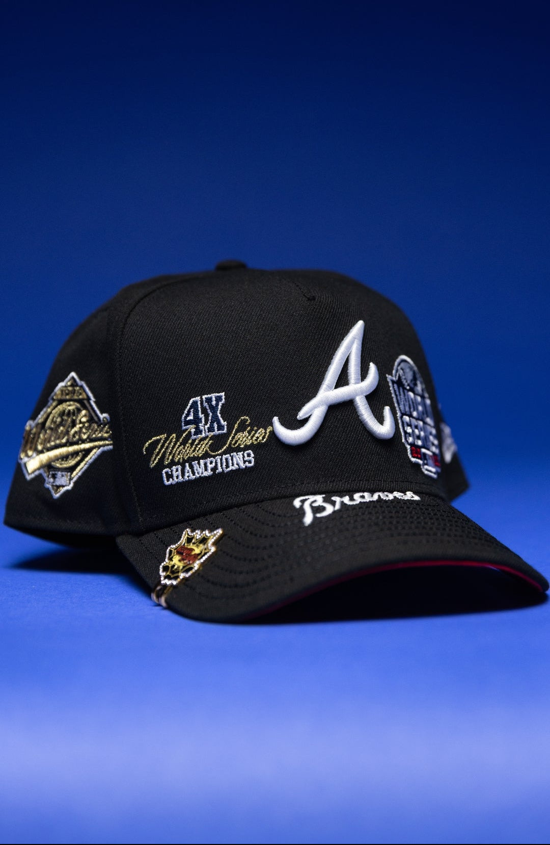 NEW ERA 9FIFTY A-FRAME BLACK ATLANTA BRAVES SNAPBACK W/ WORLD SERIES EMBROIDERY PATCHES