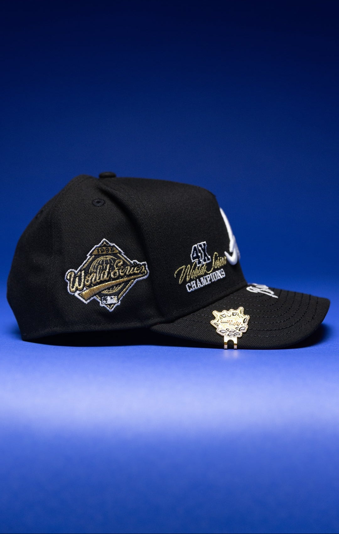 NEW ERA 9FIFTY A-FRAME BLACK ATLANTA BRAVES SNAPBACK W/ WORLD SERIES EMBROIDERY PATCHES