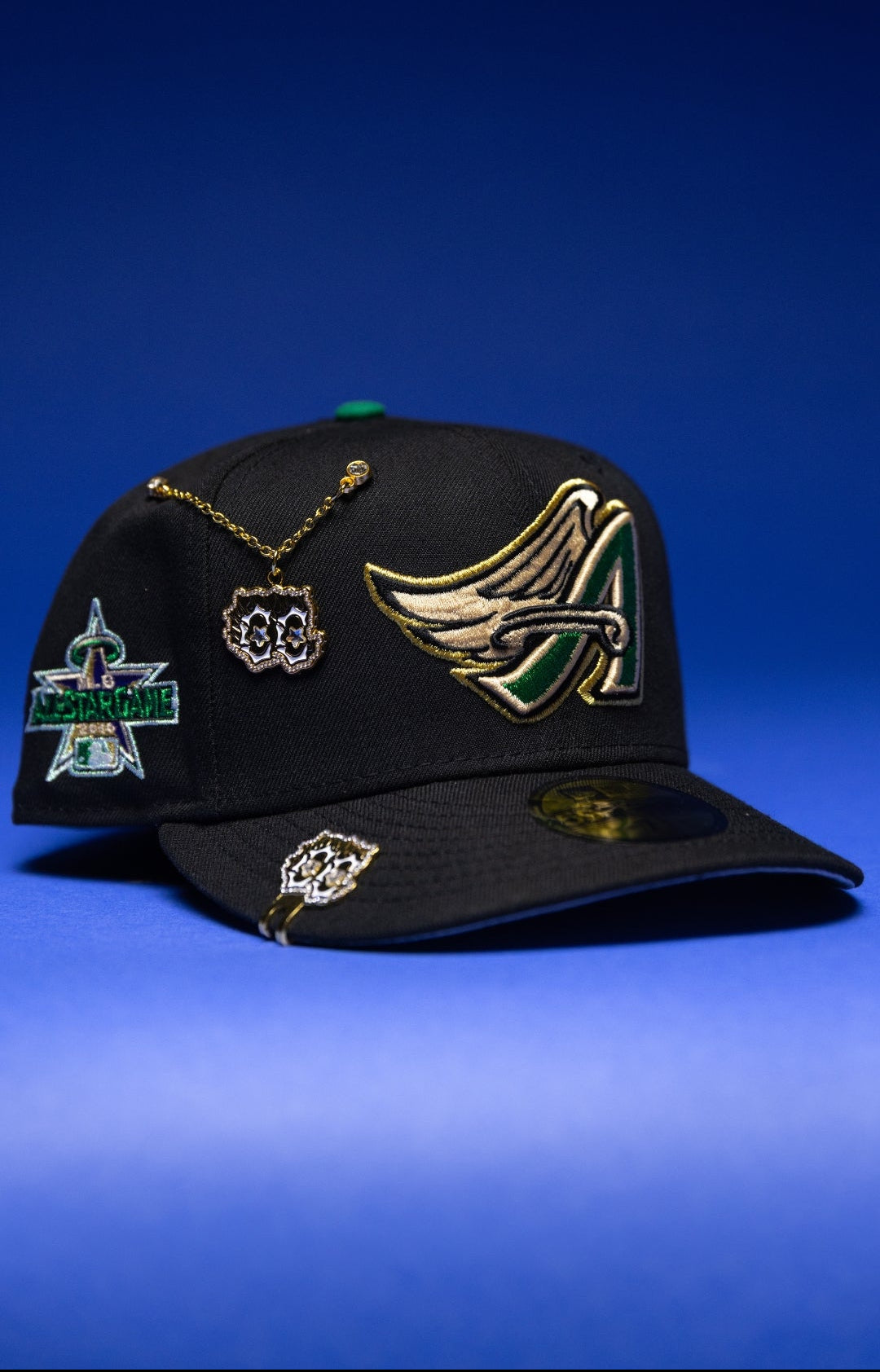 NEW ERA EXCLUSIVE 59FIFTY BLACK ANAHEIM ANGELS W/ 2019 ALL STAR GAME SIDE PATCH