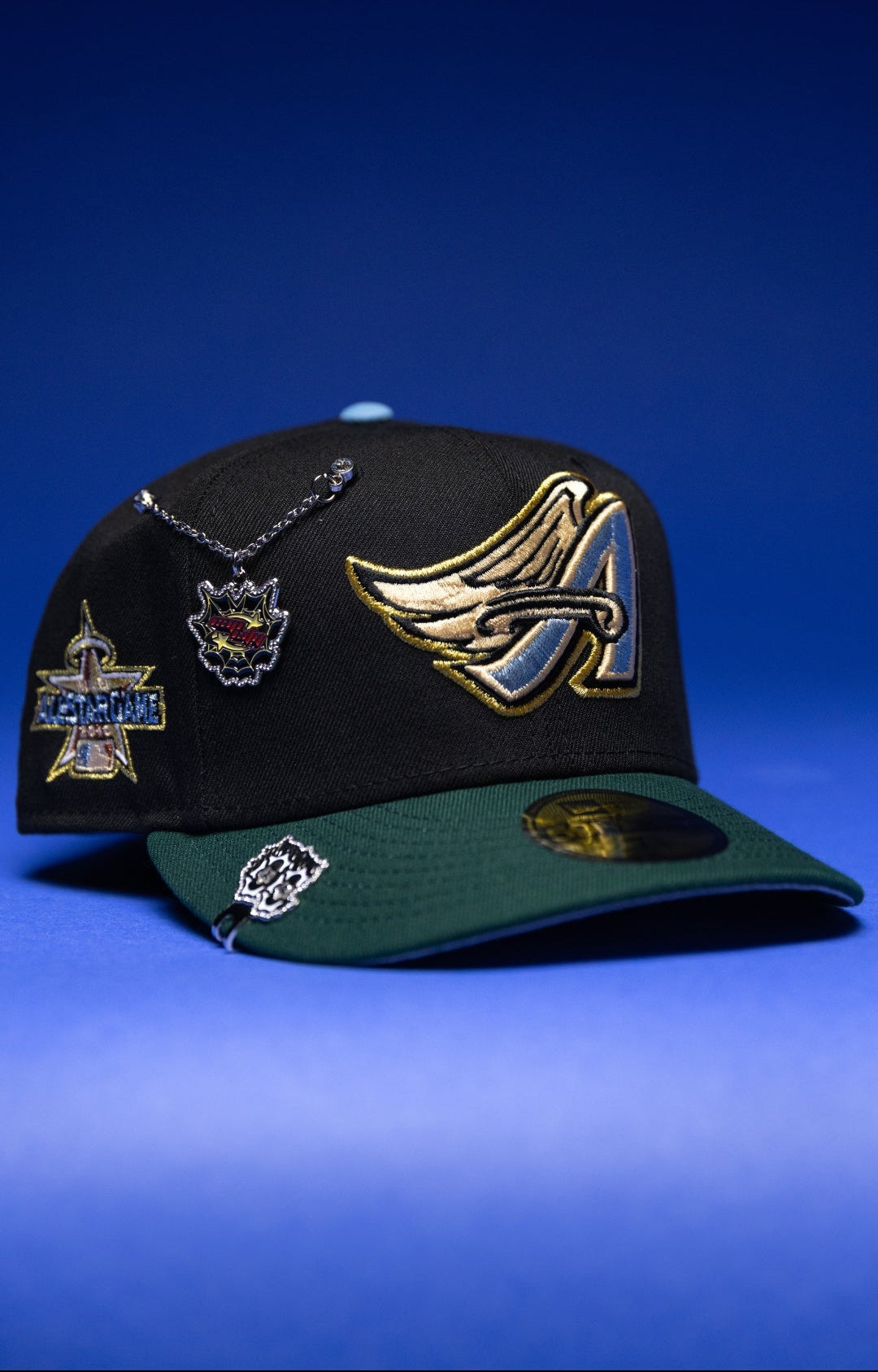 NEW ERA EXCLUSIVE 59FIFTY BLACK/FOREST GREEN ANAHEIM ANGELS W/ 2019 ALL STAR GAME SIDE PATCH