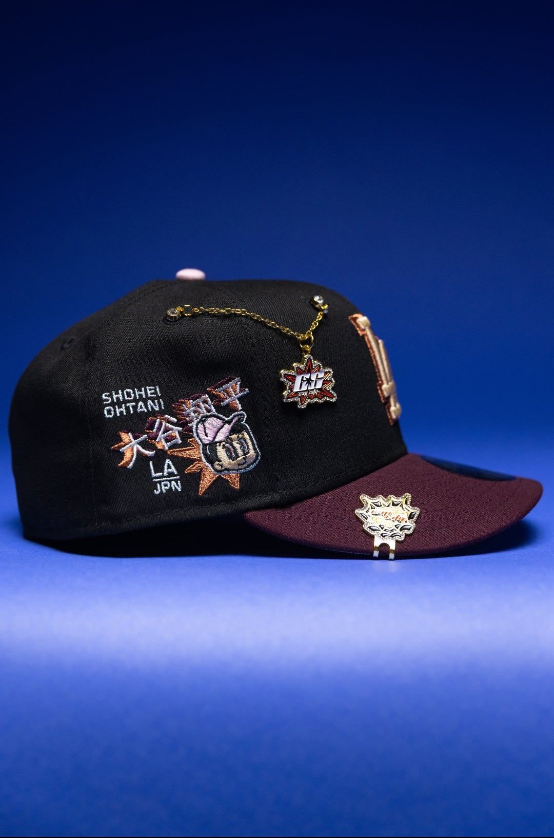 NEW ERA EXCLUSIVE 59FIFTY BLACK/BURGUNDY LOS ANGELES DODGERS W/ SHOHEI OHTANI SIDE PATCH