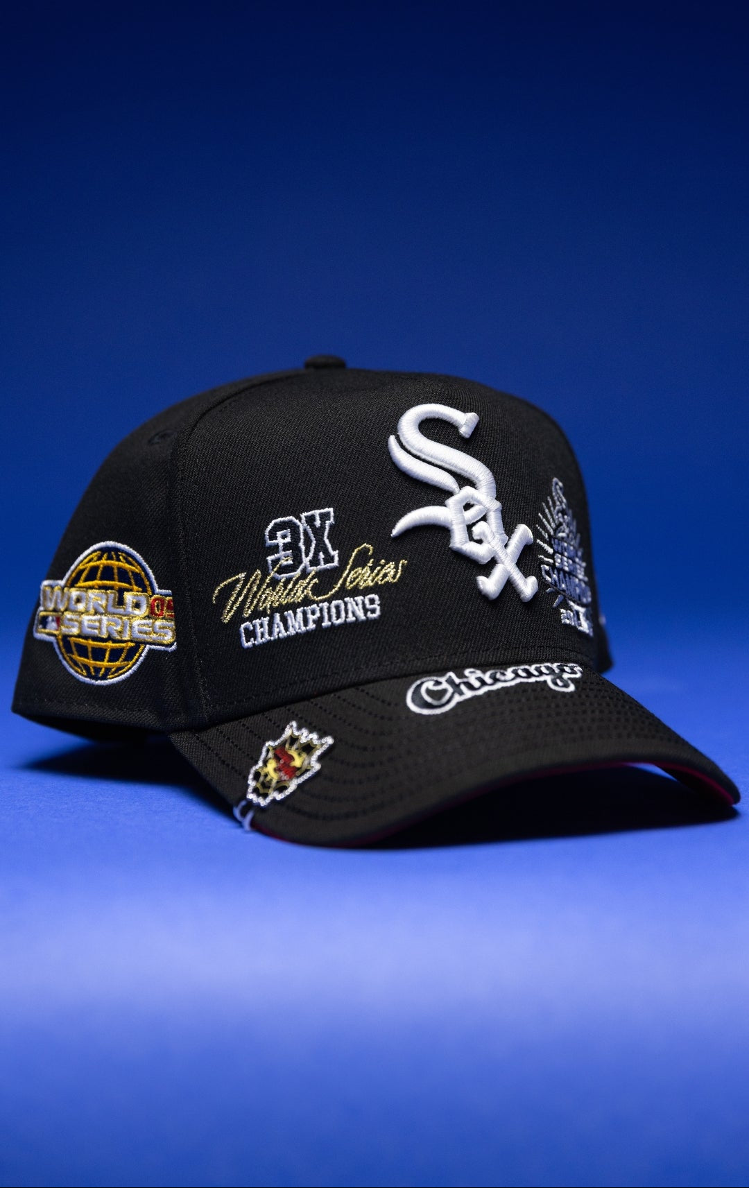 NEW ERA 9FIFTY A-FRAME BLACK CHICAGO WHITE SOX SNAPBACK W/ WORLD SERIES EMBROIDERY PATCHES