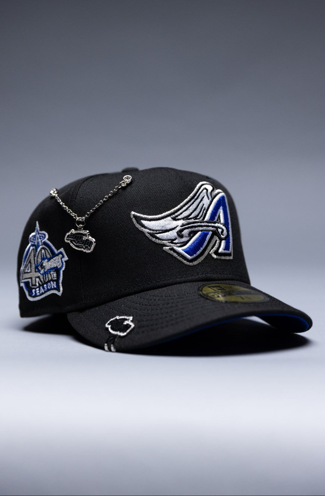 NEW ERA EXCLUSIVE 59FIFTY BLACK ANAHEIM ANGELS W/ 40TH ANNIVERSARY SIDE PATCH