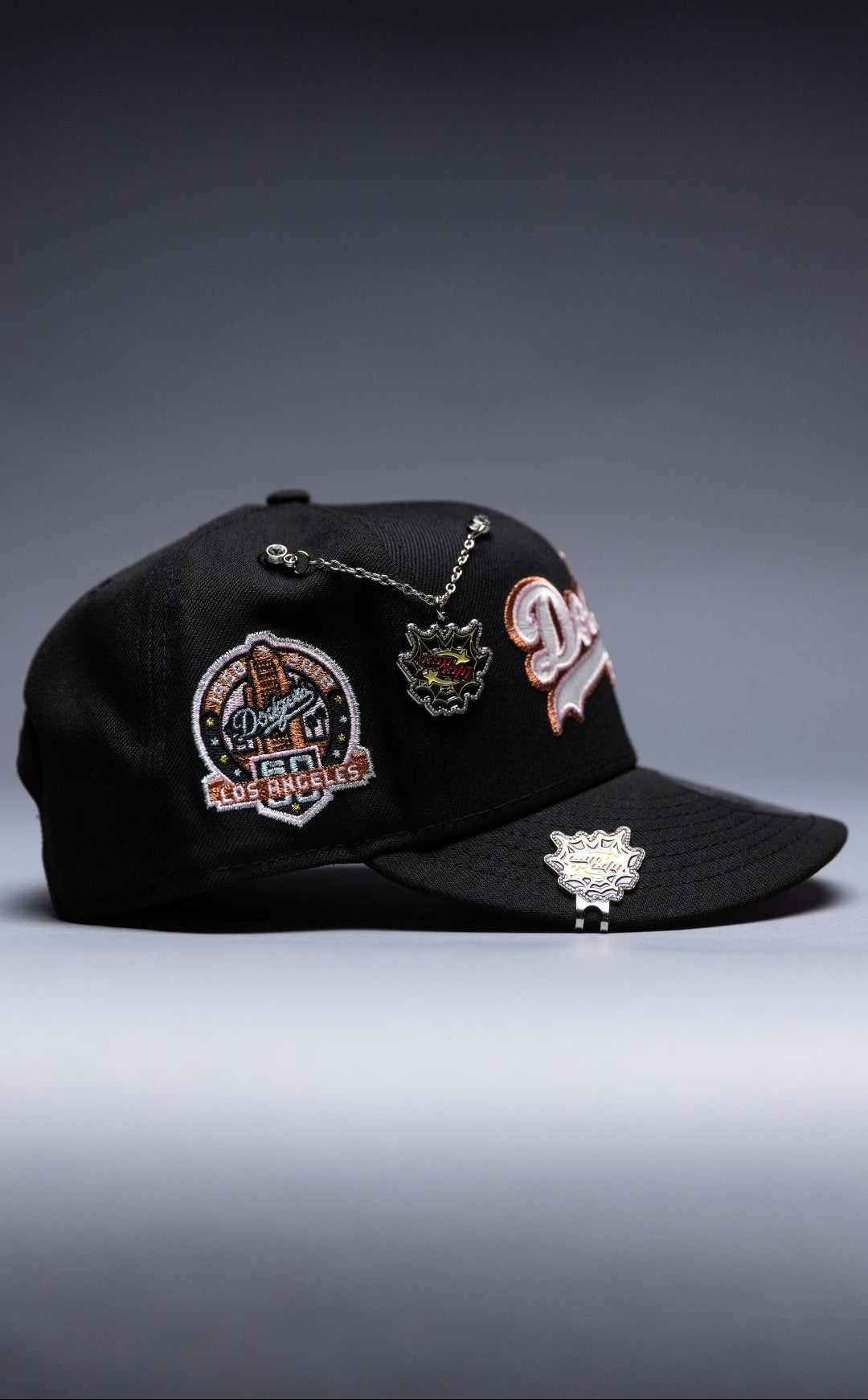 NEW ERA EXCLUSIVE 9FIFTY BLACK LOS ANGELES DODGERS SCRIPT SNAPBACK W/ 60TH ANNIVERSARY SIDE PATCH
