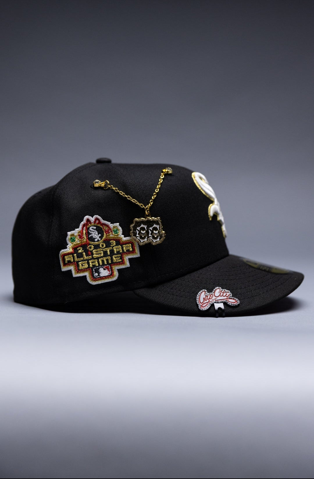 NEW ERA EXCLUSIVE 59FIFTY BLACK CHICAGO WHITE SOX W/ 2003 ALL STAR GAME SIDE PATCH