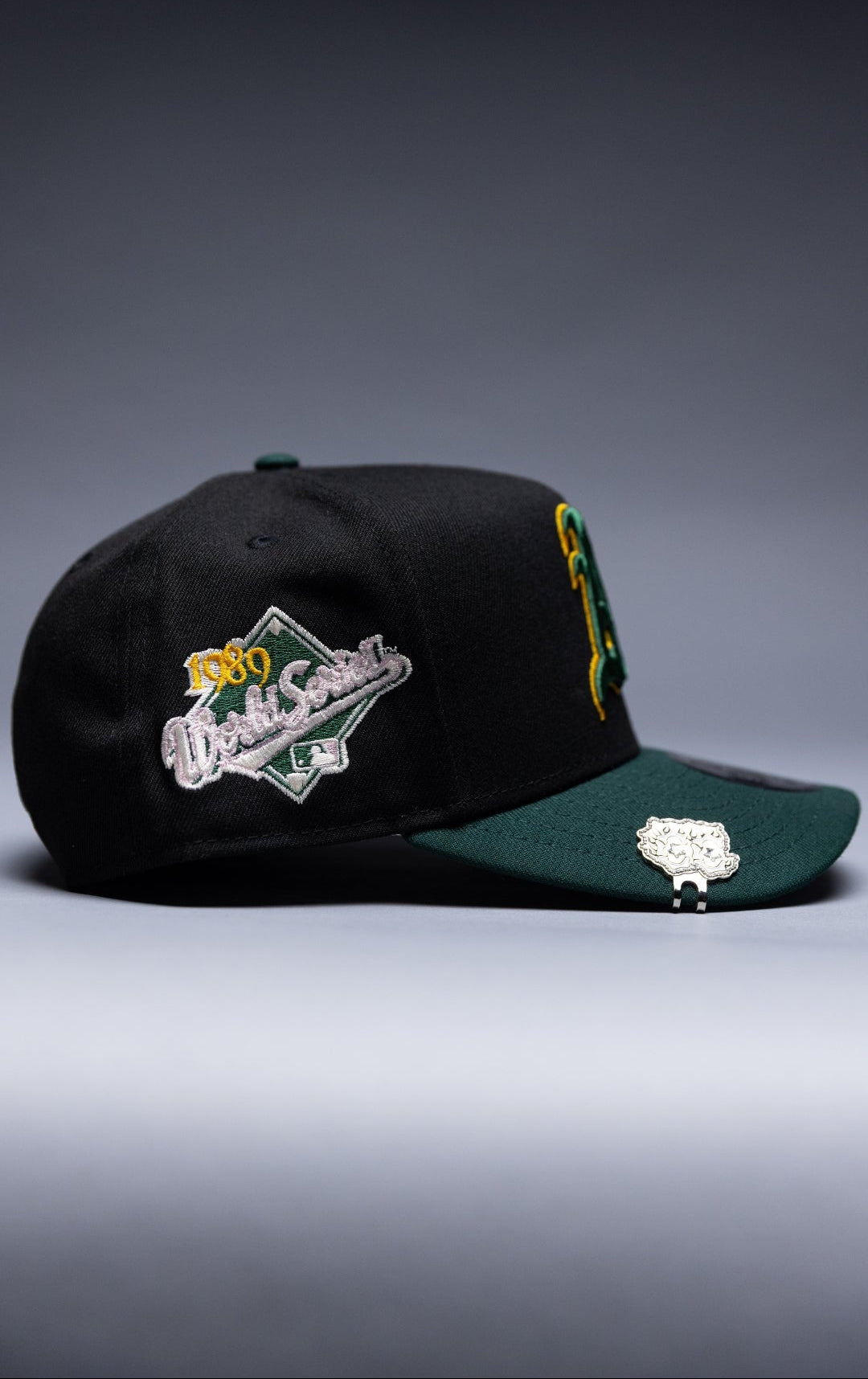 NEW ERA 9FIFTY A-FRAME BLACK/FOREST GREEN OAKLAND ATHLETICS SNAPBACK W/ 1989 WORLD SERIES SIDE PATCH
