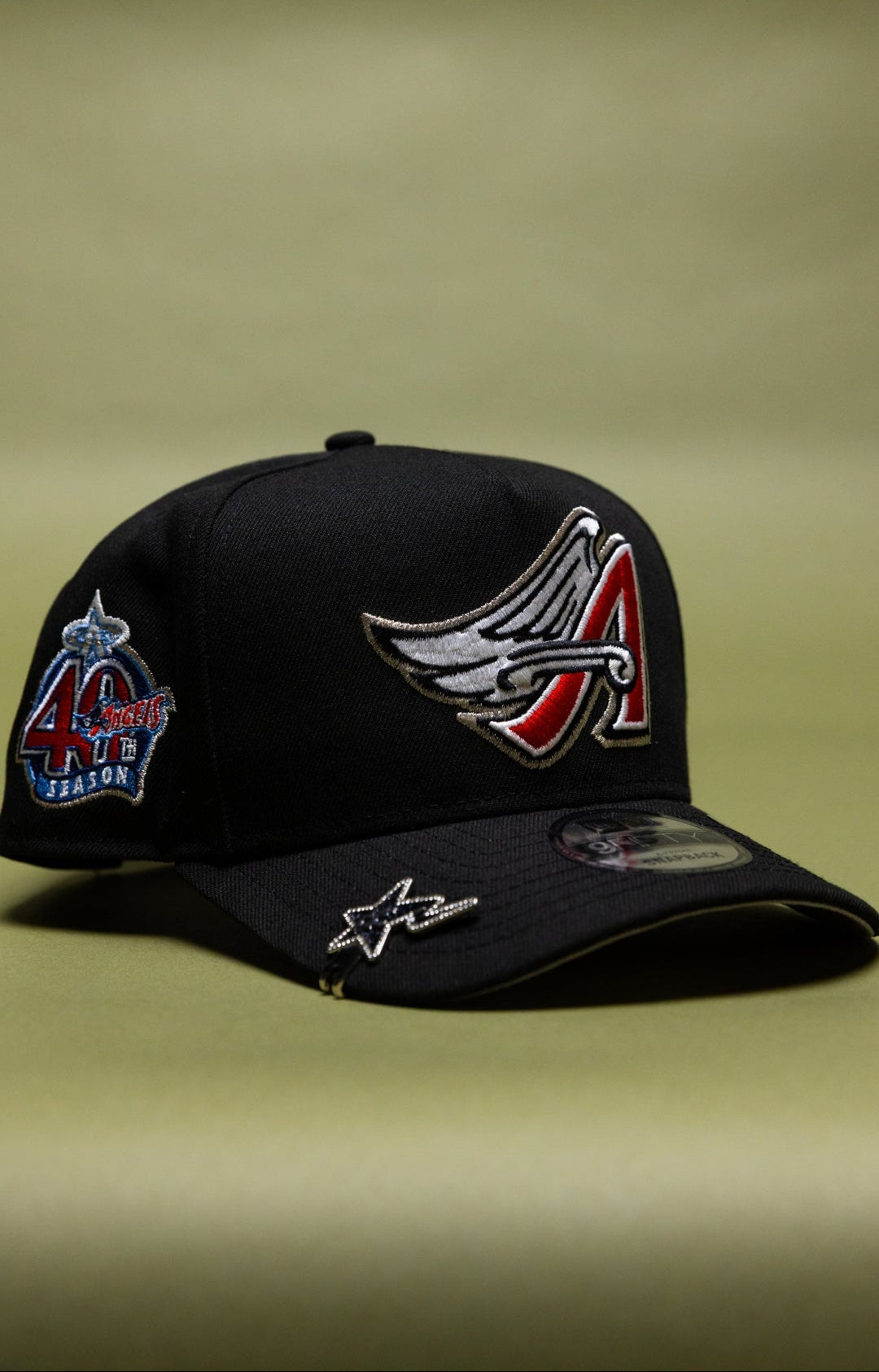 NEW ERA 9FIFTY A-FRAME BLACK ANAHEIM ANGELS SNAPBACK W/ 40TH ANNIVERSARY SIDE PATCH