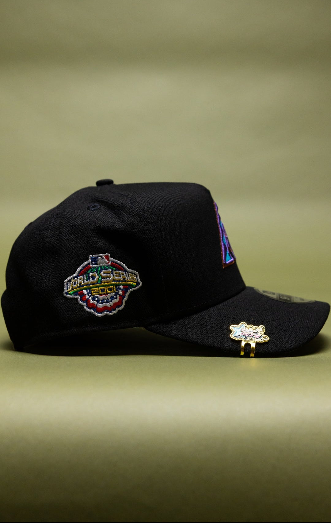 NEW ERA 9FIFTY A-FRAME BLACK ARIZONA DIAMONDBACKS SNAPBACK W/ 2001 WORLD SERIES SIDE PATCH