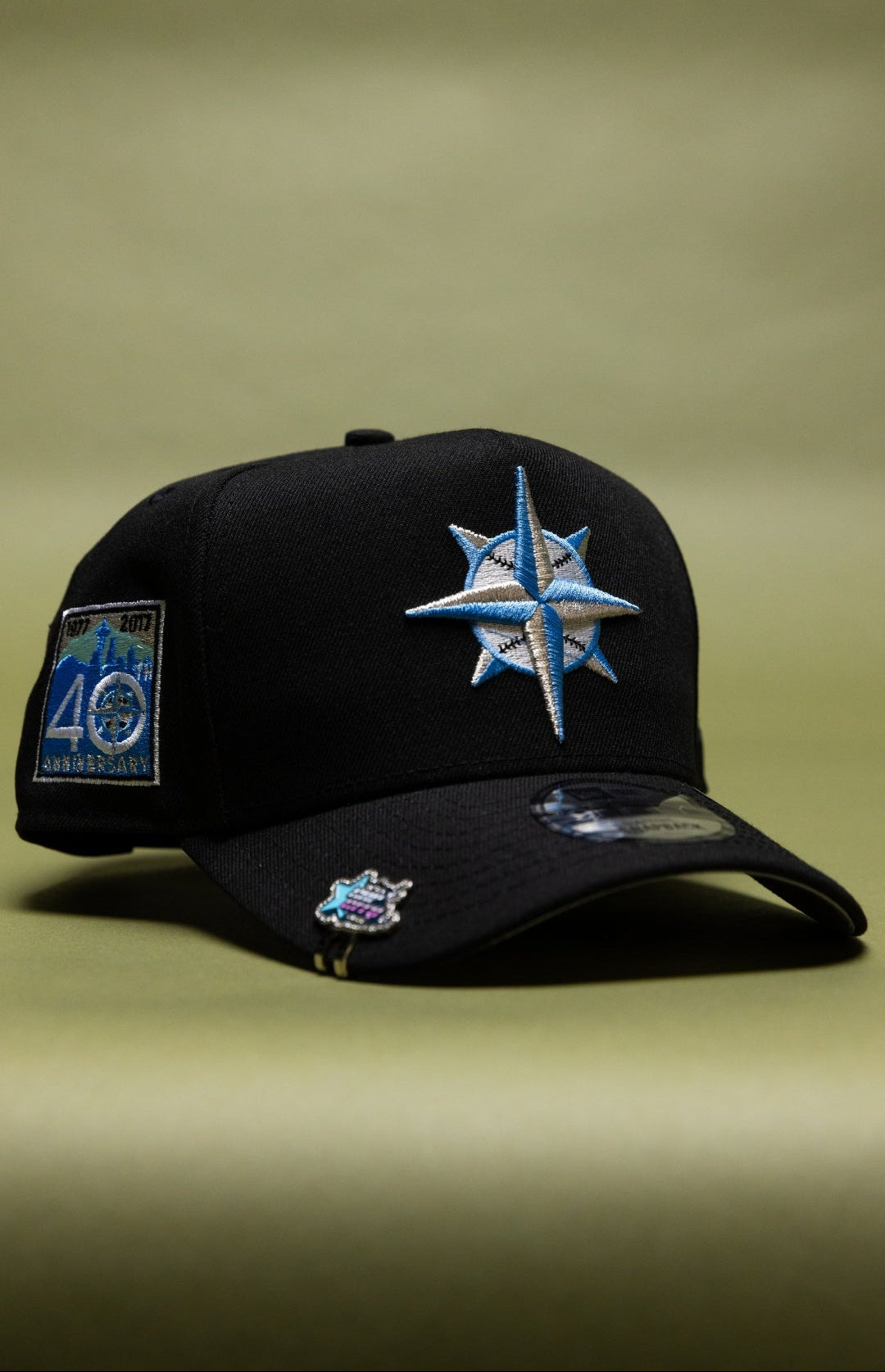 NEW ERA 9FIFTY A-FRAME BLACK SEATTLE MARINERS SNAPBACK W/ 40TH ANNIVERSARY SIDE PATCH