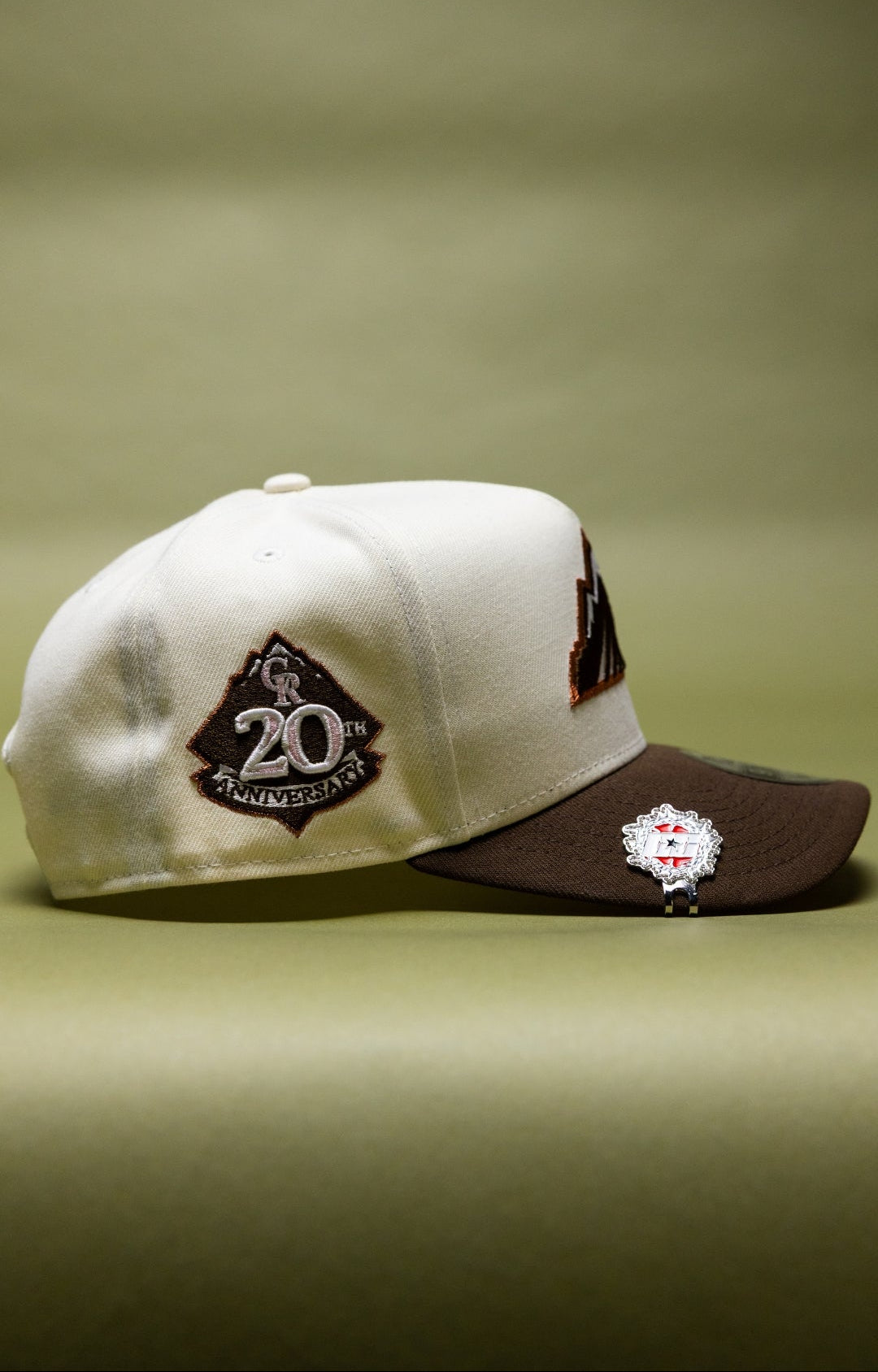 NEW ERA 9FIFTY A-FRAME CHROME/BROWN COLORADO ROCKIES W/ 20TH ANNIVERSARY SIDE PATCH