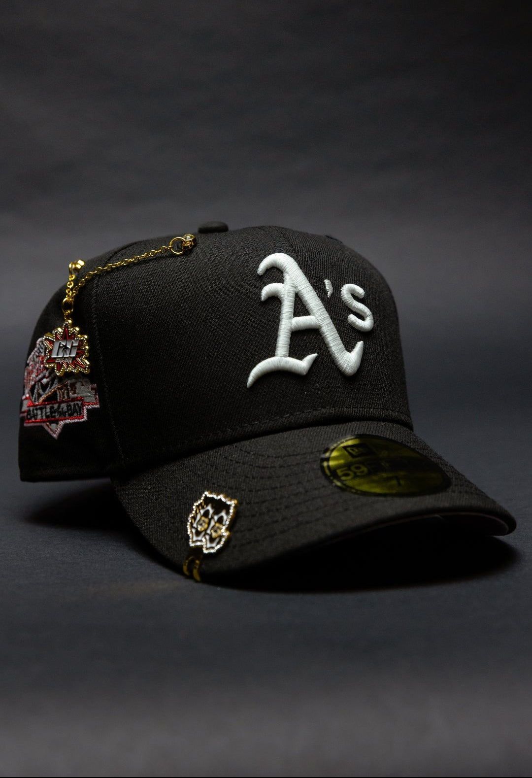 NEW ERA EXCLUSIVE 59FIFTY BLACK OAKLAND ATHLETICS W/ "BATTLE OF THE BAY" SIDE PATCH