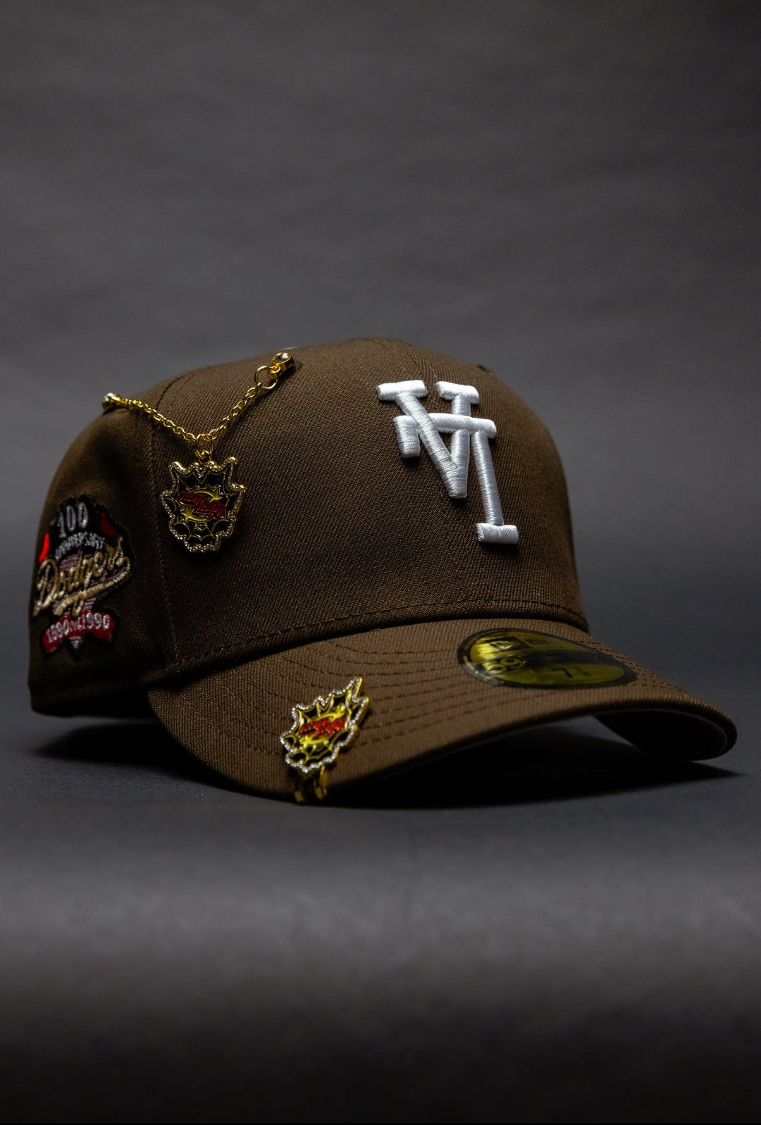 NEW ERA EXCLUSIVE 59FIFTY BROWN UPSIDE DOWN LOS ANGELES DODGERS W/ 100TH ANNIVERSARY SIDE PATCH