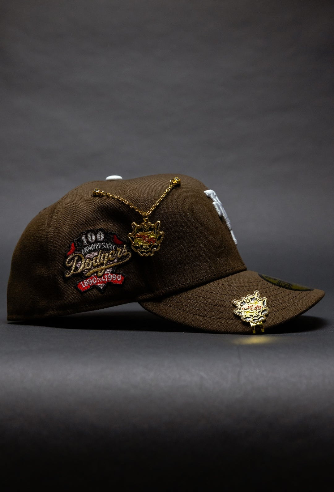 NEW ERA EXCLUSIVE 59FIFTY BROWN UPSIDE DOWN LOS ANGELES DODGERS W/ 100TH ANNIVERSARY SIDE PATCH