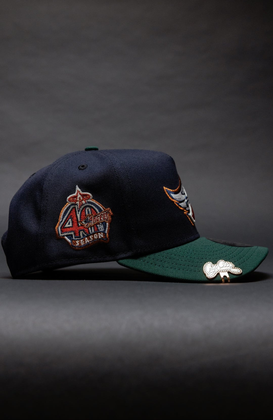 NEW ERA 9FIFTY A-FRAME NAVY/FOREST GREEN ANAHEIM ANGELS SNAPBACK W/ 40TH ANNIVERSARY SIDE PATCH