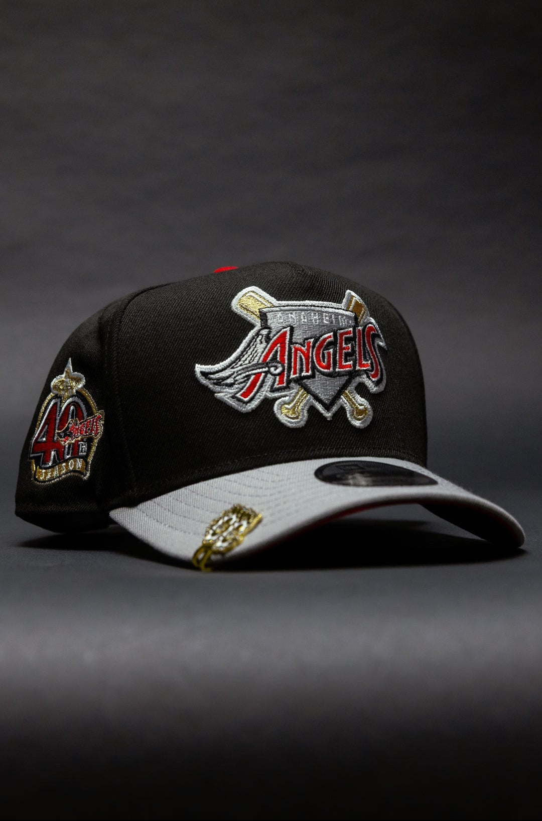 NEW ERA 9FIFTY A-FRAME BLACK/GREY ANAHEIM ANGELS SNAPBACK W/ 40TH ANNIVERSARY SIDE PATCH