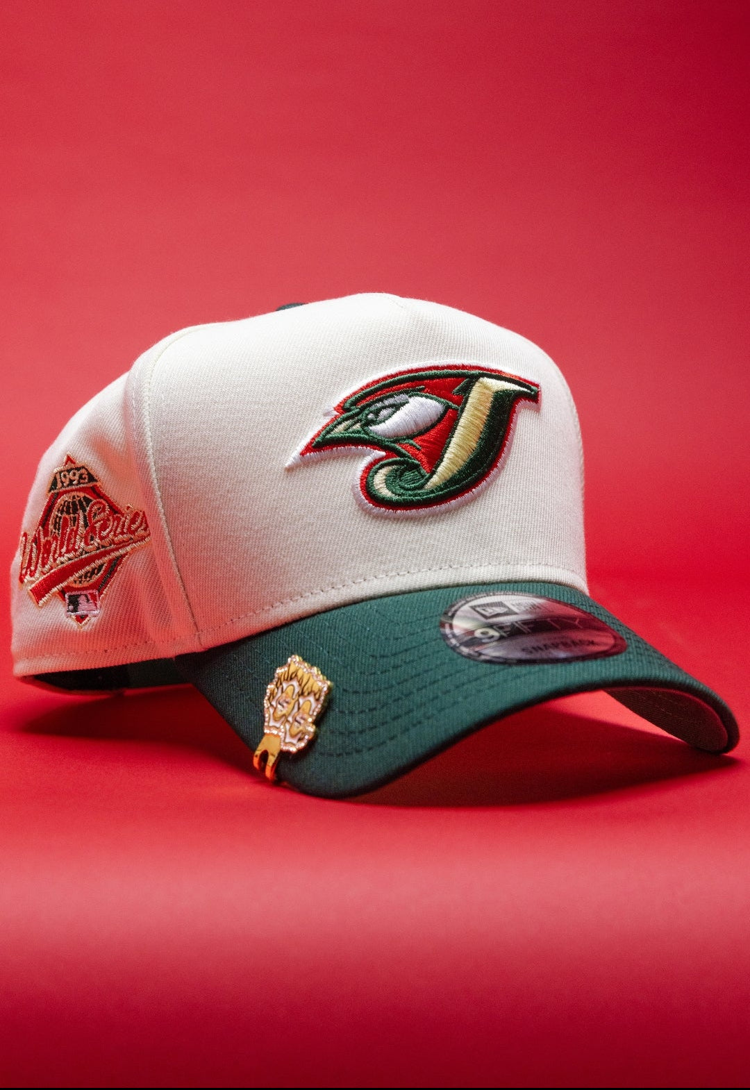 NEW ERA 9FIFTY A-FRAME CHROME/FOREST GREEN TORONTO BLUE JAYS SNAPBACK W/ WORLD SERIES SIDE PATCH