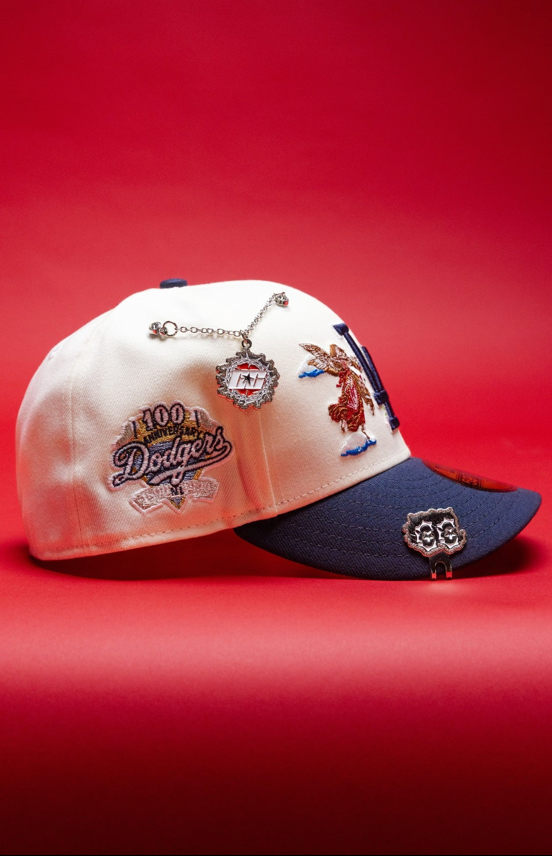 NEW ERA EXCLUSIVE 59FIFTY CHROME/NAVY LOS ANGELES DODGERS "CITY OF ANGELS"W/ 100TH ANNIVERSARY SIDE PATCH