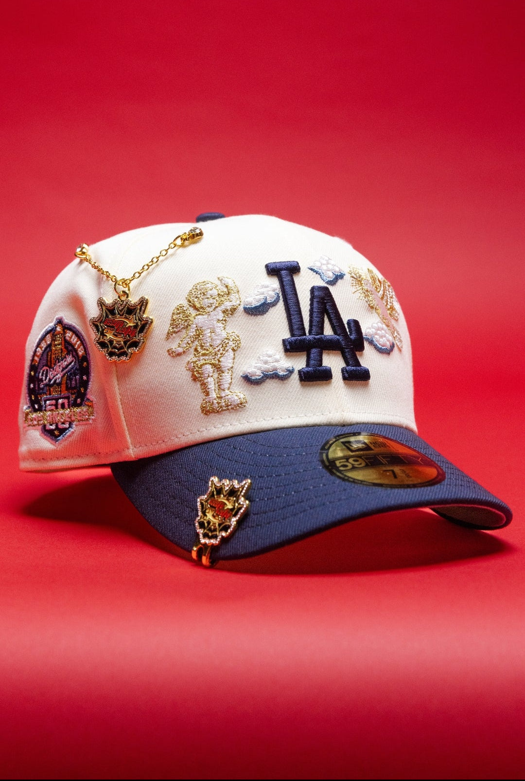 NEW ERA EXCLUSIVE 59FIFTY CHROME/NAVY LOS ANGELES DODGERS "HEAVENLY CITY" W/ 60TH ANNIVERSARY SIDE PATCH