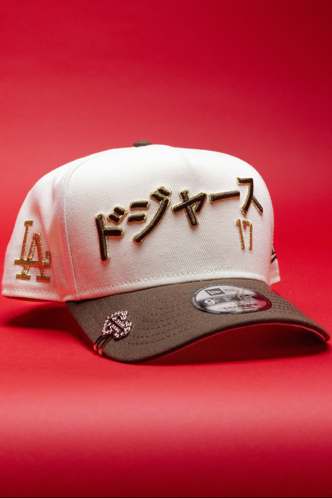 NEW ERA 9FIFTY A-FRAME CHROME/WALNUT LOS ANGELES DODGERS JAPANESE SCRIPT W/ LA LOGO SIDE PATCH