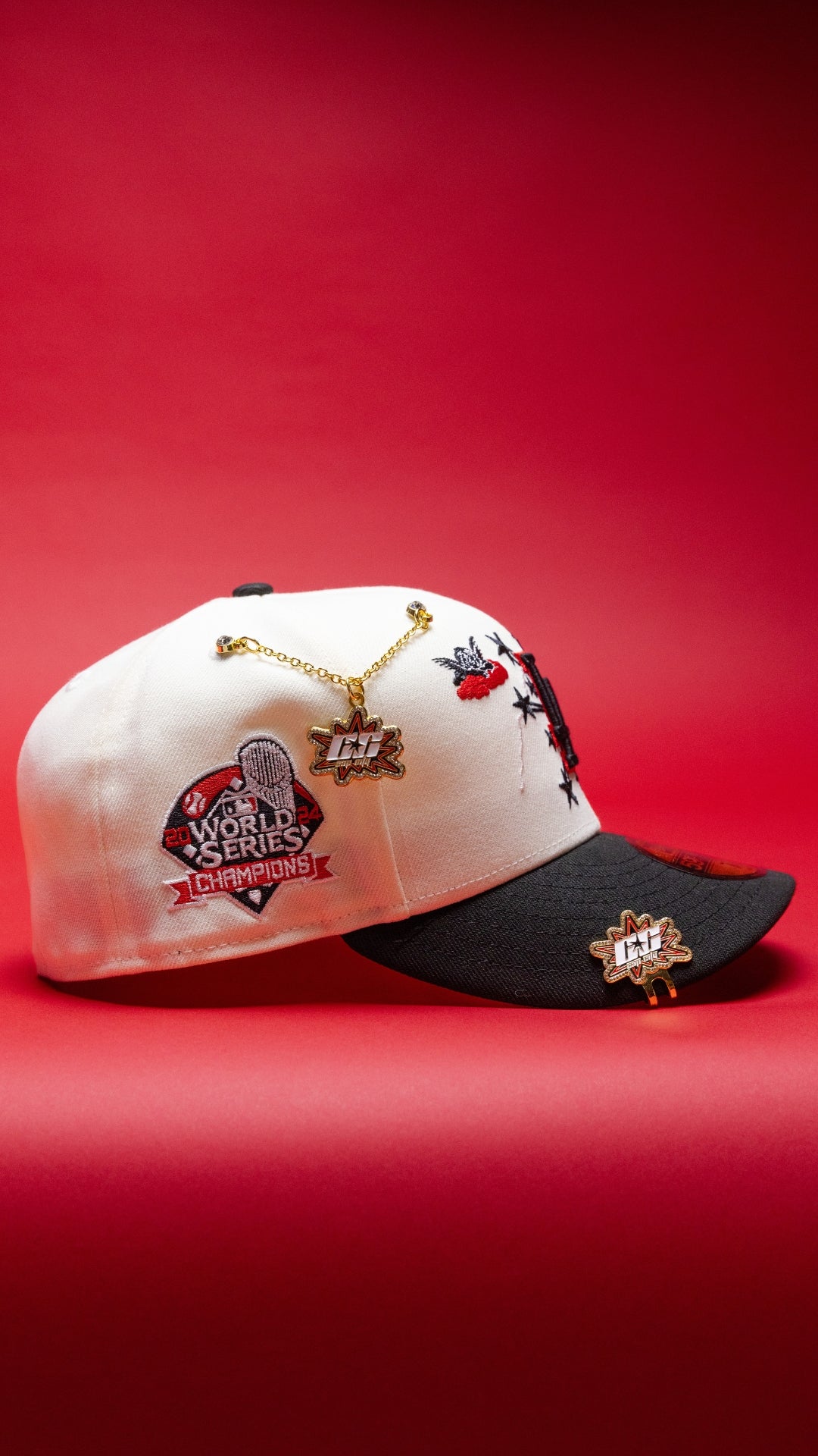 NEW ERA EXCLUSIVE 59FIFTY CHROME/BLACK LOS ANGELES DODGERS W/ EMBROIDERY + WORLD SERIES CHAMPIONS SIDE PATCH