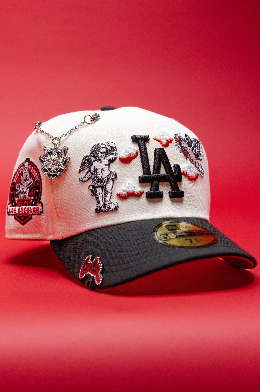 NEW ERA EXCLUSIVE 59FIFTY CHROME/BLACK LOS ANGELES DODGERS "HEAVENLY CITY"W/ 60TH ANNIVERSARY SIDE PATCH