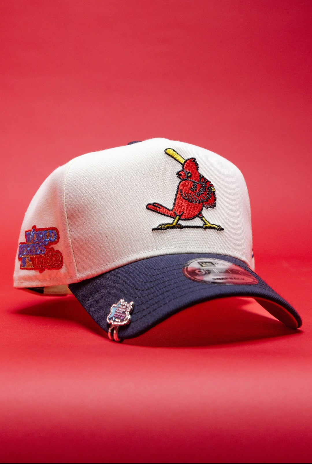 NEW ERA 9FIFTY A-FRAME CHROME/NAVY ST LOUIS CARDINALS SNAPBACK W/ 1982 WORLD SERIES SIDE PATCH