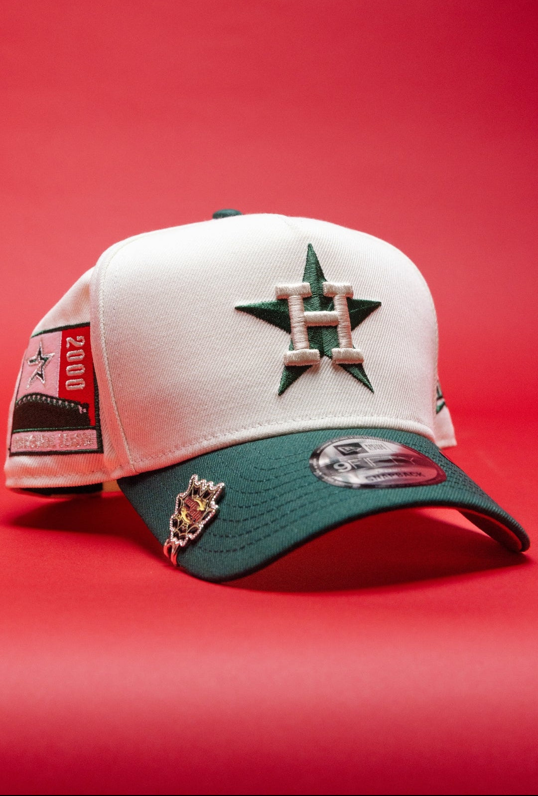 NEW ERA 9FIFTY A-FRAME CHROME/FOREST GREEN HOUSTON ASTROS SNAPBACK W/ 2000 INAUGURAL SEASON SIDE PATCH