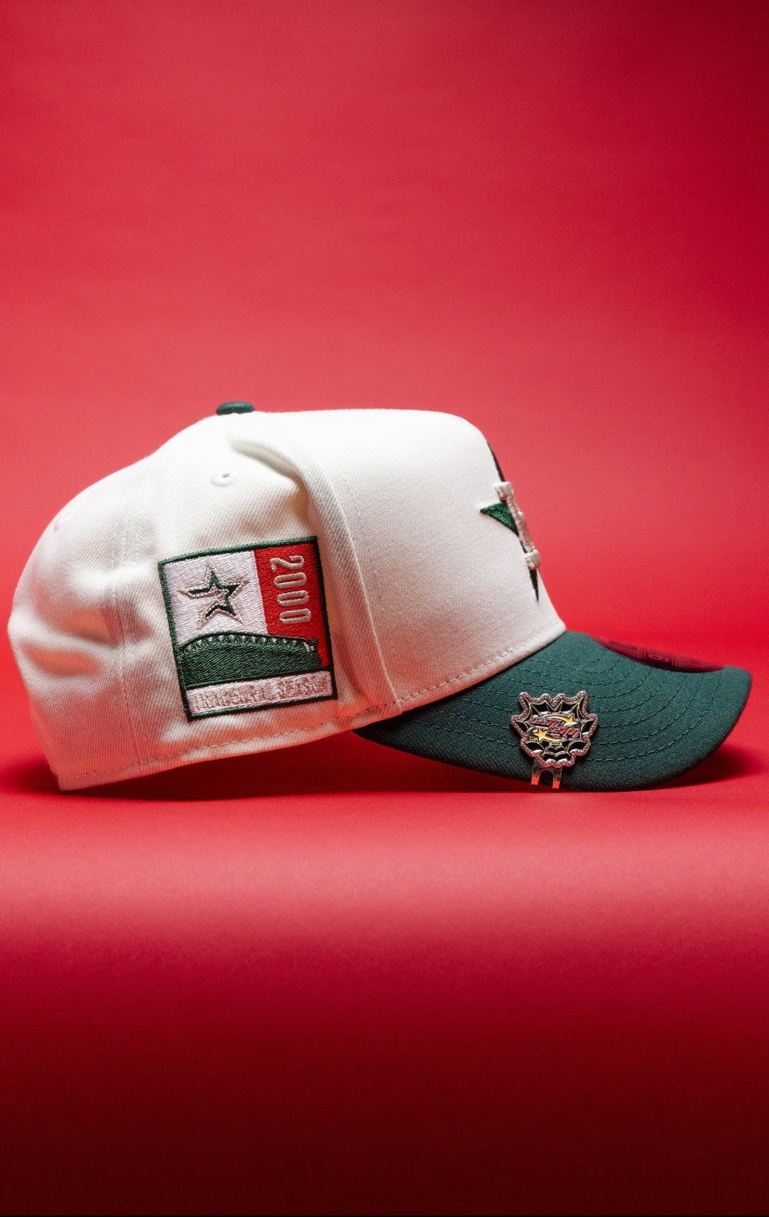 NEW ERA 9FIFTY A-FRAME CHROME/FOREST GREEN HOUSTON ASTROS SNAPBACK W/ 2000 INAUGURAL SEASON SIDE PATCH