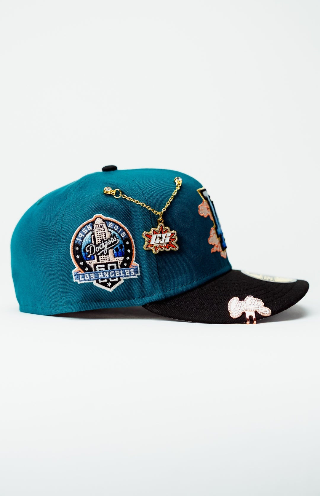 NEW ERA EXCLUSIVE 59FIFTY GREEN/BLACK LOS ANGELES DODGERS W/ 60TH ANNIVERSARY SIDE PATCH