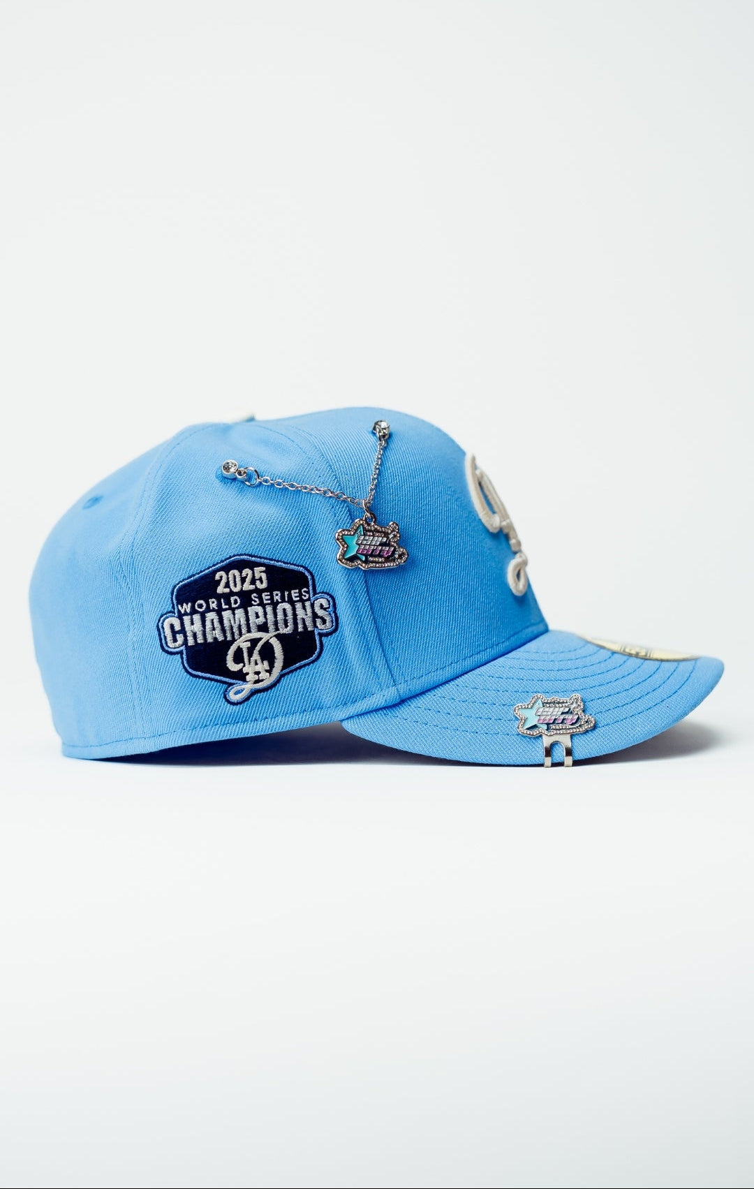NEW ERA EXCLUSIVE 59FIFTY SKY BLUE LOS ANGELES DODGERS W/ 2025 WORLD SERIES CHAMPIONS SIDE PATCH