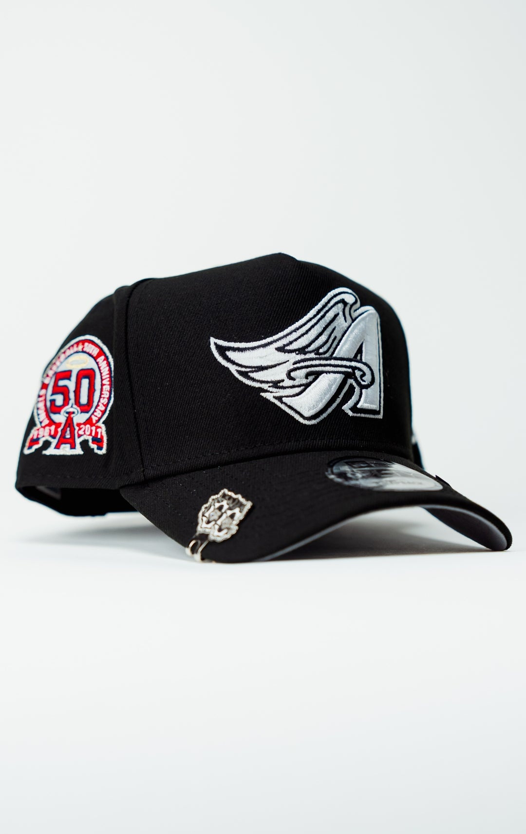 NEW ERA 9FIFTY A-FRAME BLACK ANAHEIM ANGELS SNAPBACK W/ 50TH ANNIVERSARY SIDE PATCH