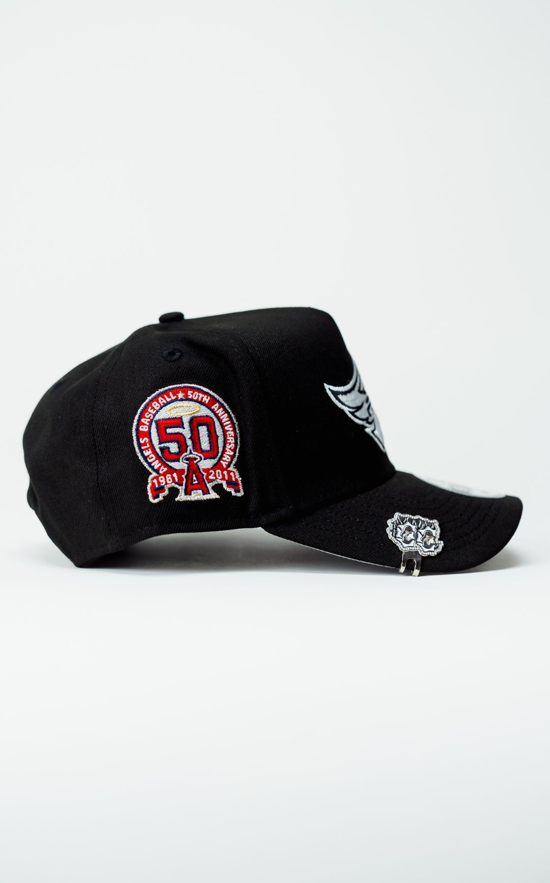 NEW ERA 9FIFTY A-FRAME BLACK ANAHEIM ANGELS SNAPBACK W/ 50TH ANNIVERSARY SIDE PATCH