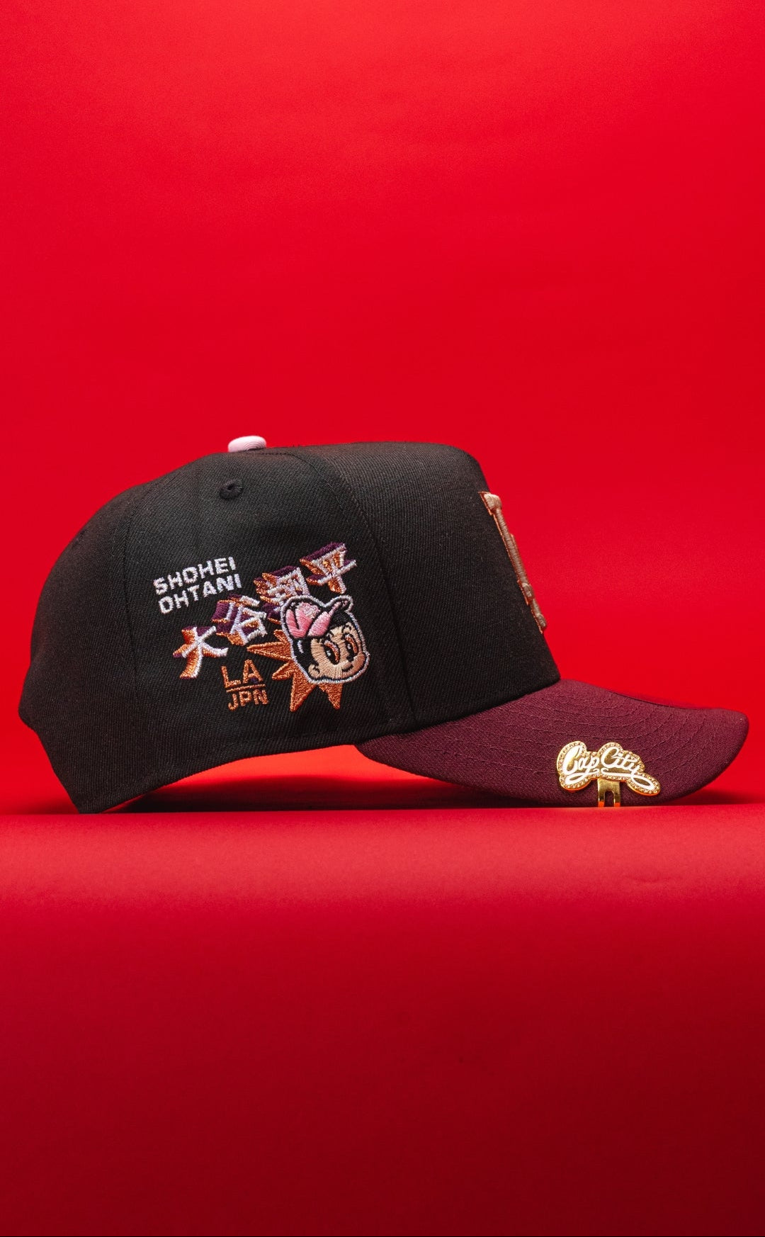 NEW ERA 9FIFTY A-FRAME BLACK/BURGUNDY LOS ANGELES DODGERS SNAPBACK W/ SHOHEI OHTANI SIDE PATCH