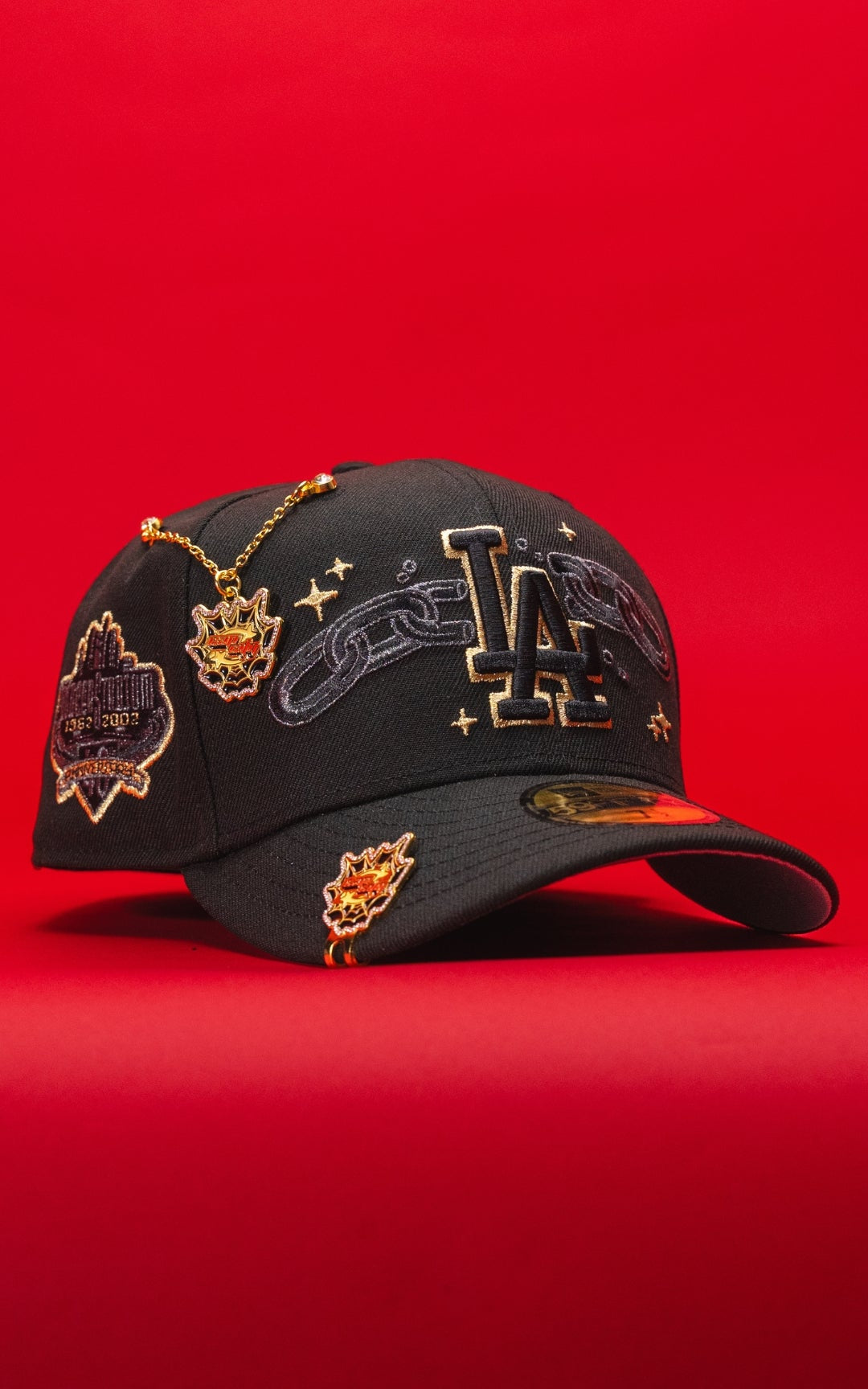 NEW ERA EXCLUSIVE 59FIFTY BLACK LOS ANGELES DODGERS W/ EMBROIDERY + 40TH ANNIVERSARY SIDE PATCH