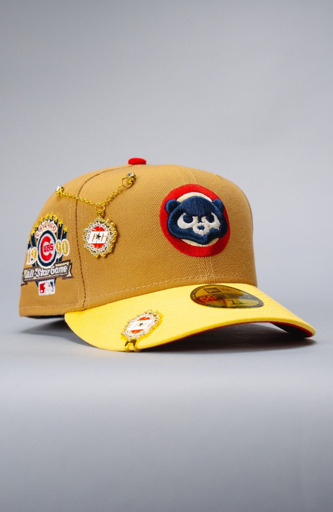 NEW ERA EXCLUSIVE 59FIFTY BEIGE/YELLOW CHICAGO CUBS W/ 1990 ALL STAR GAME PATCH