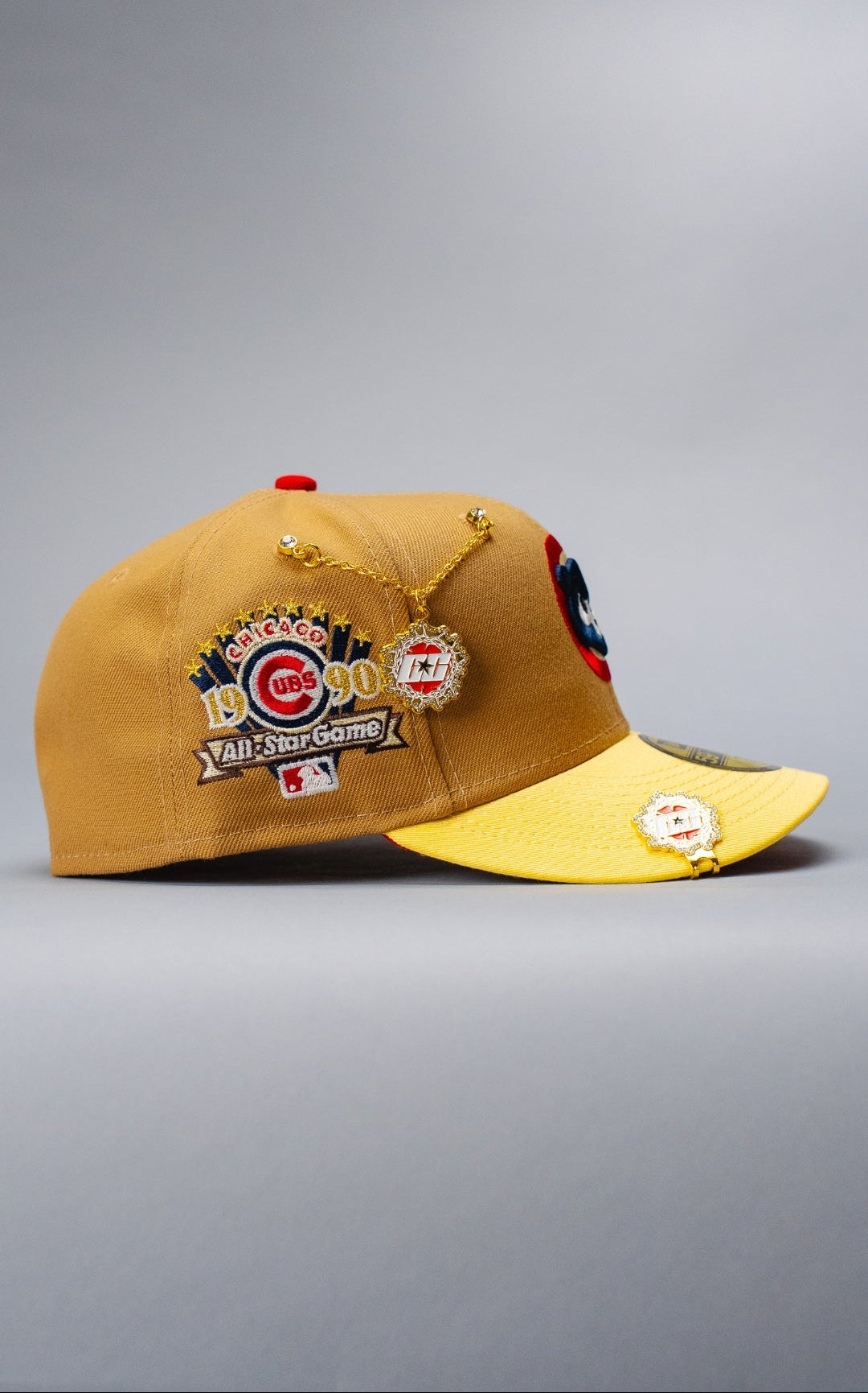 NEW ERA EXCLUSIVE 59FIFTY BEIGE/YELLOW CHICAGO CUBS W/ 1990 ALL STAR GAME PATCH