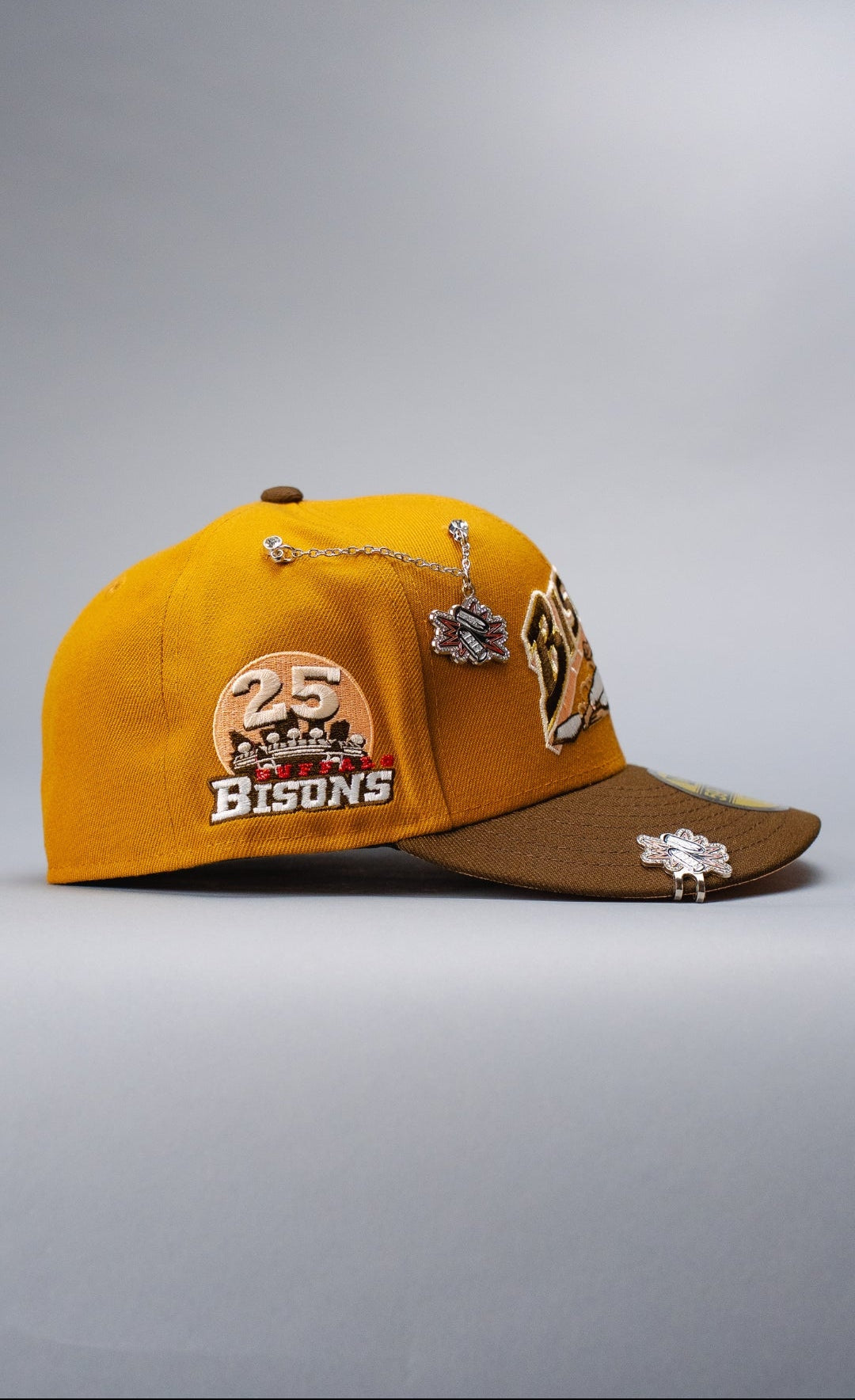 NEW ERA EXCLUSIVE 59FIFTY TAN/BROWN BUFFALO BISONS W/ 25TH ANNIVERSARY SIDE PATCH