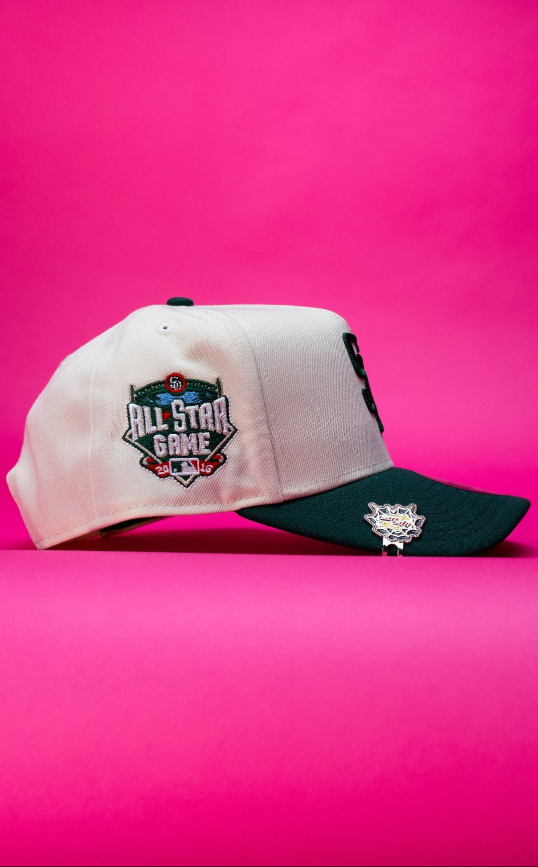 NEW ERA 9FIFTY A-FRAME CHROME/FOREST GREEN SAN DIEGO PADRES SNAPBACK W/ ALL STAR GAME SIDE PATCH