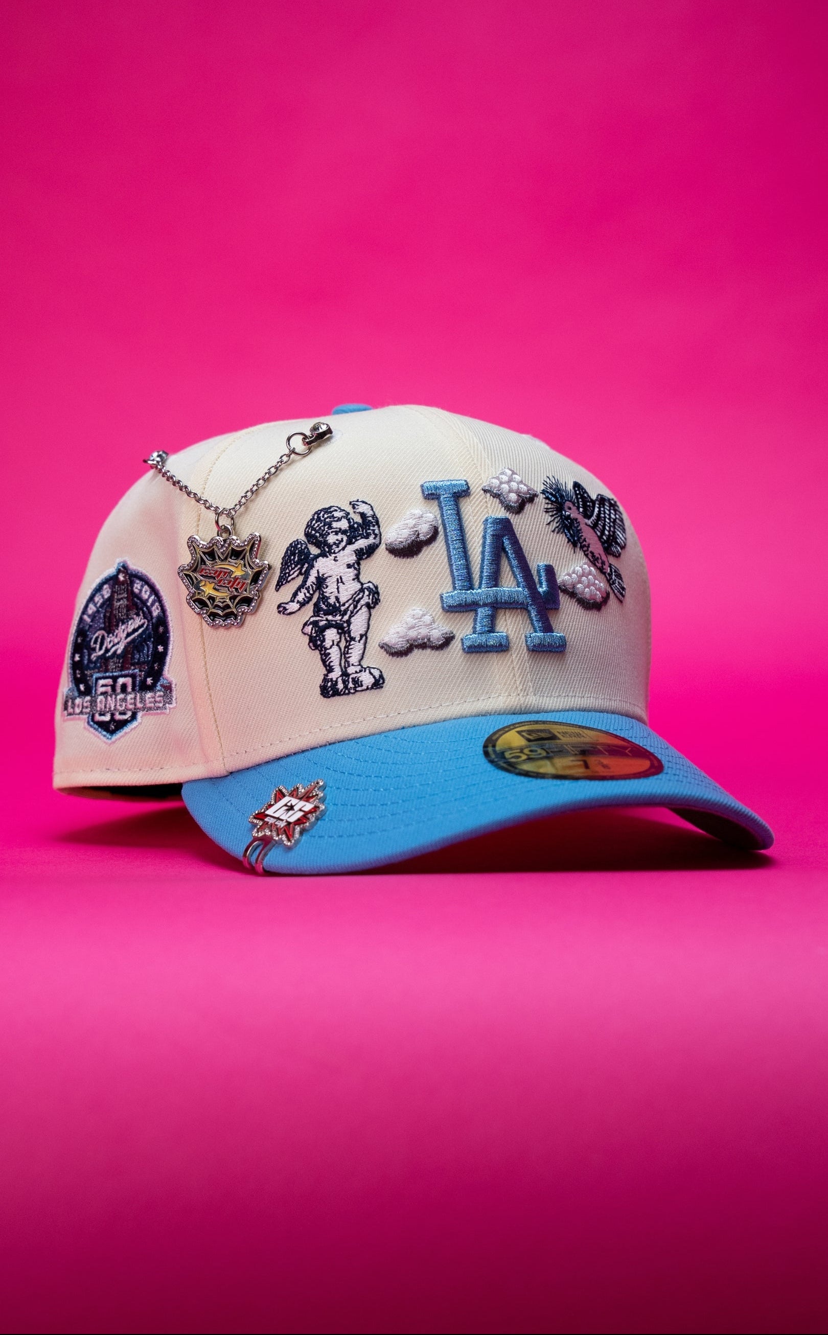 NEW ERA EXCLUSIVE 59FIFTY CHROME/ICY BLUE LOS ANGELES DODGERS "HEAVENLY CITY" W/ 60TH ANNIVERSARY SIDE PATCH