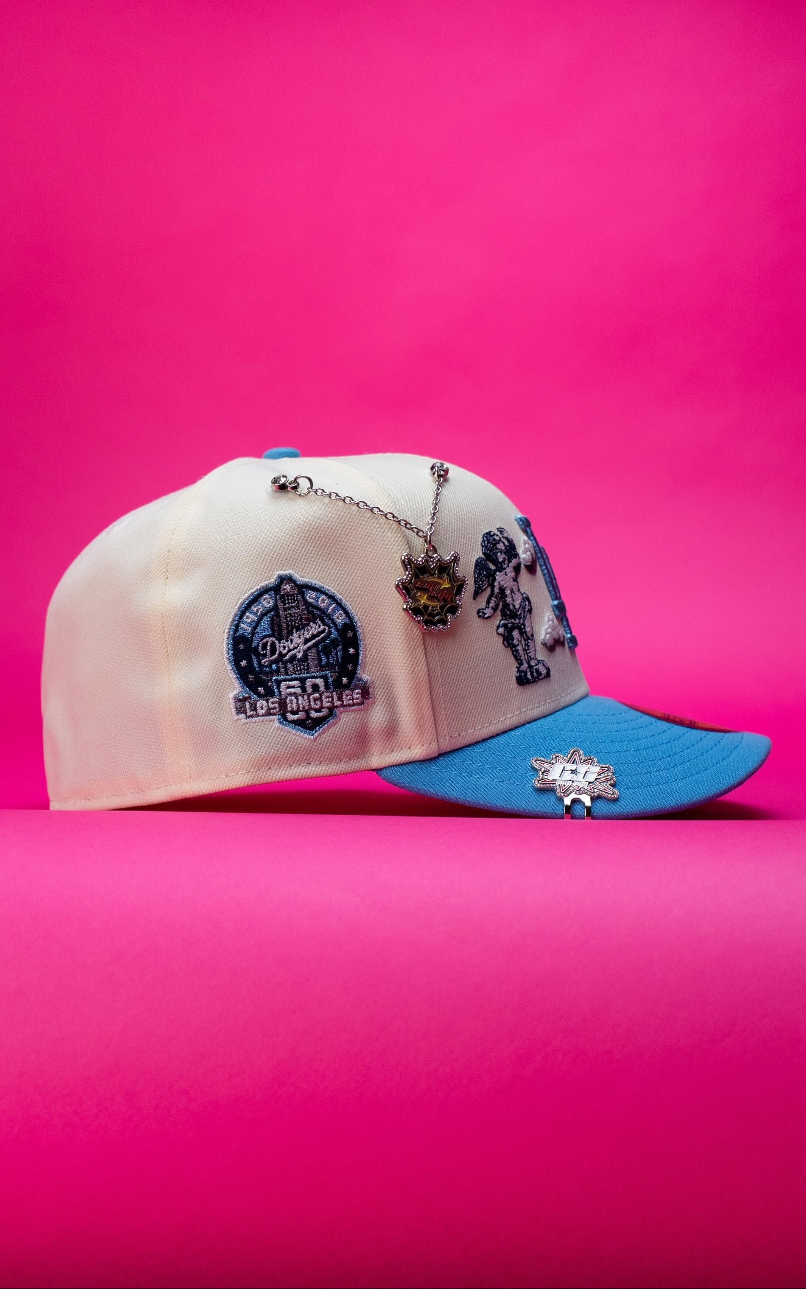 NEW ERA EXCLUSIVE 59FIFTY CHROME/ICY BLUE LOS ANGELES DODGERS "HEAVENLY CITY" W/ 60TH ANNIVERSARY SIDE PATCH