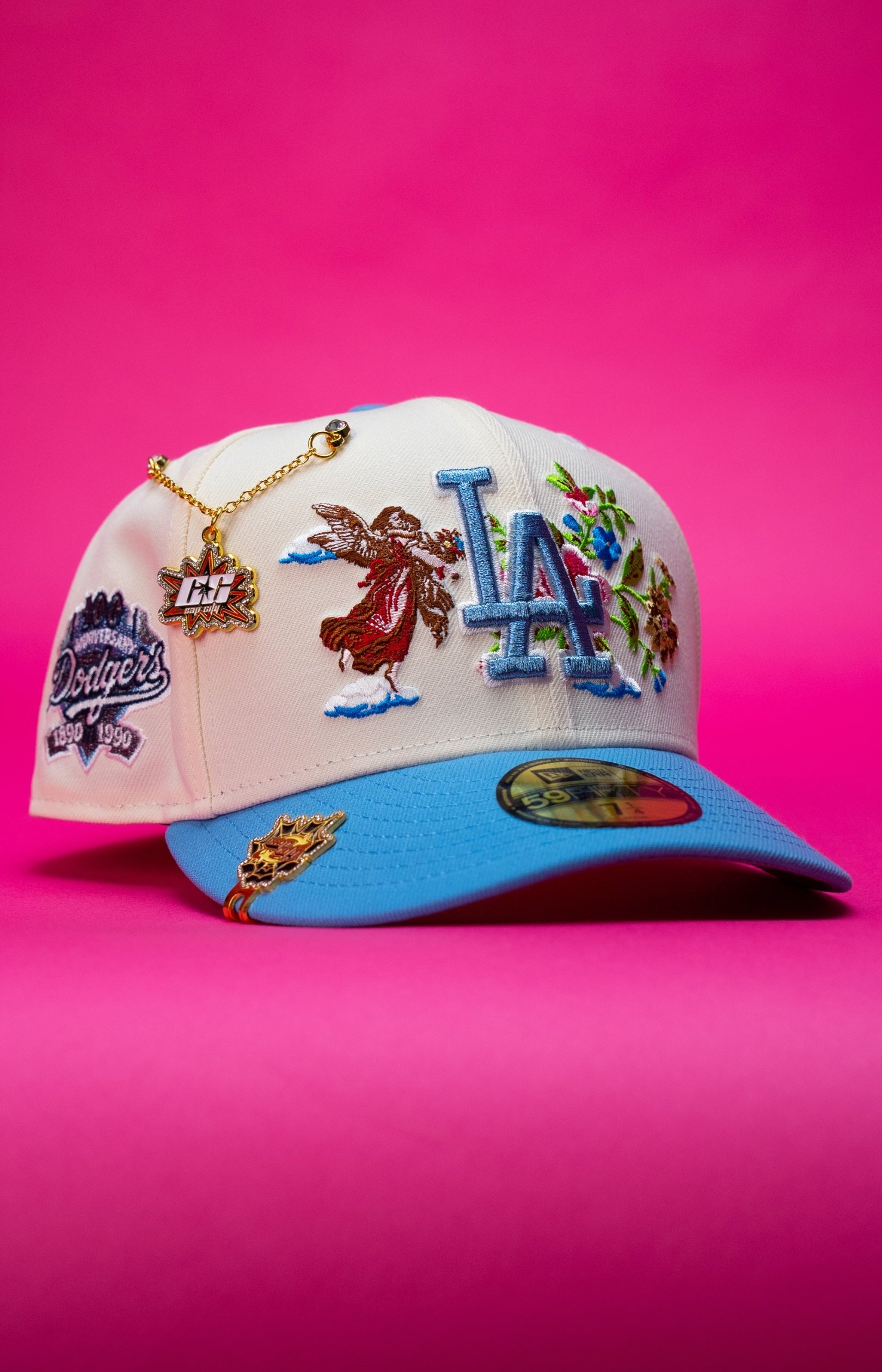 NEW ERA EXCLUSIVE 59FIFTY CHROME/ICY BLUE LOS ANGELES DODGERS "CITY OF ANGELS" W/ 100TH ANNIVERSARY SIDE PATCH