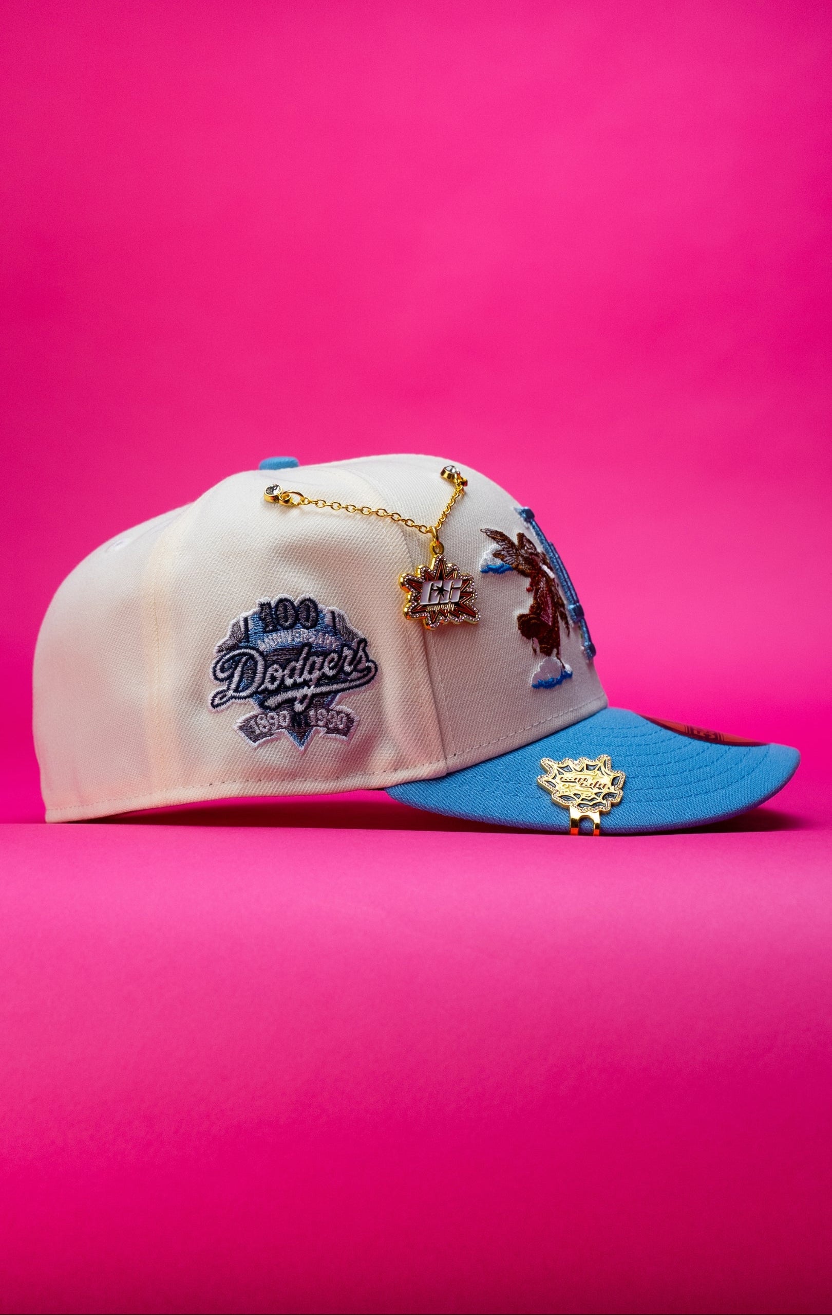 NEW ERA EXCLUSIVE 59FIFTY CHROME/ICY BLUE LOS ANGELES DODGERS "CITY OF ANGELS" W/ 100TH ANNIVERSARY SIDE PATCH