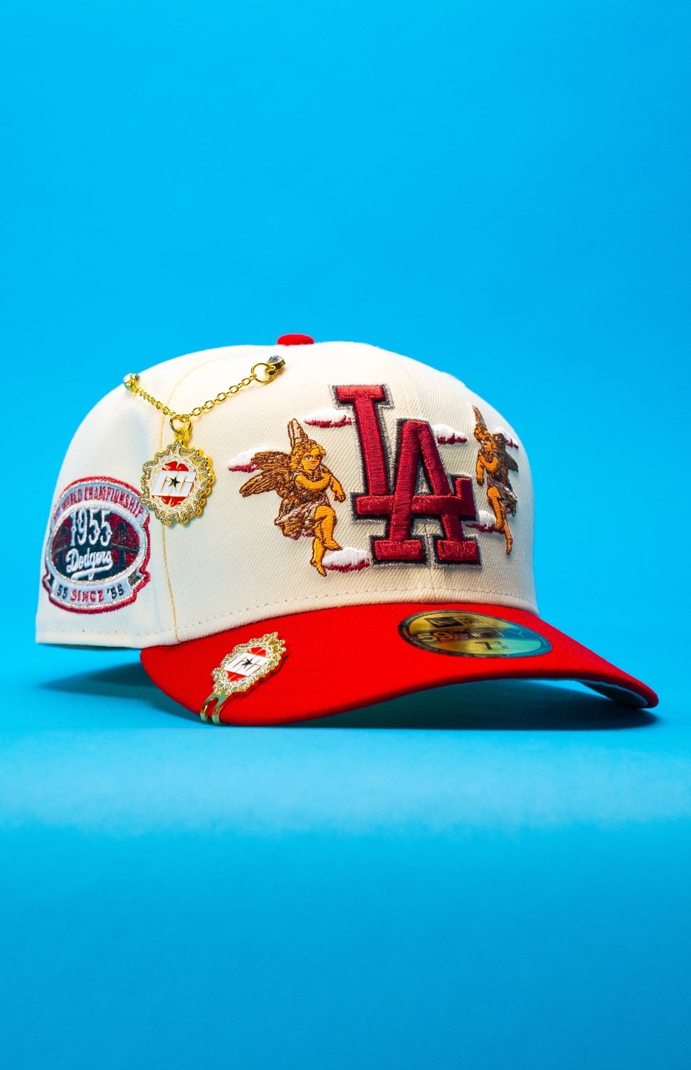 NEW ERA EXCLUSIVE 59FIFTY CHROME/RED LOS ANGELES DODGERS "CITY OF ANGELS" W/ 1ST WORLD CHAMPIONSHIPSIDE PATCH