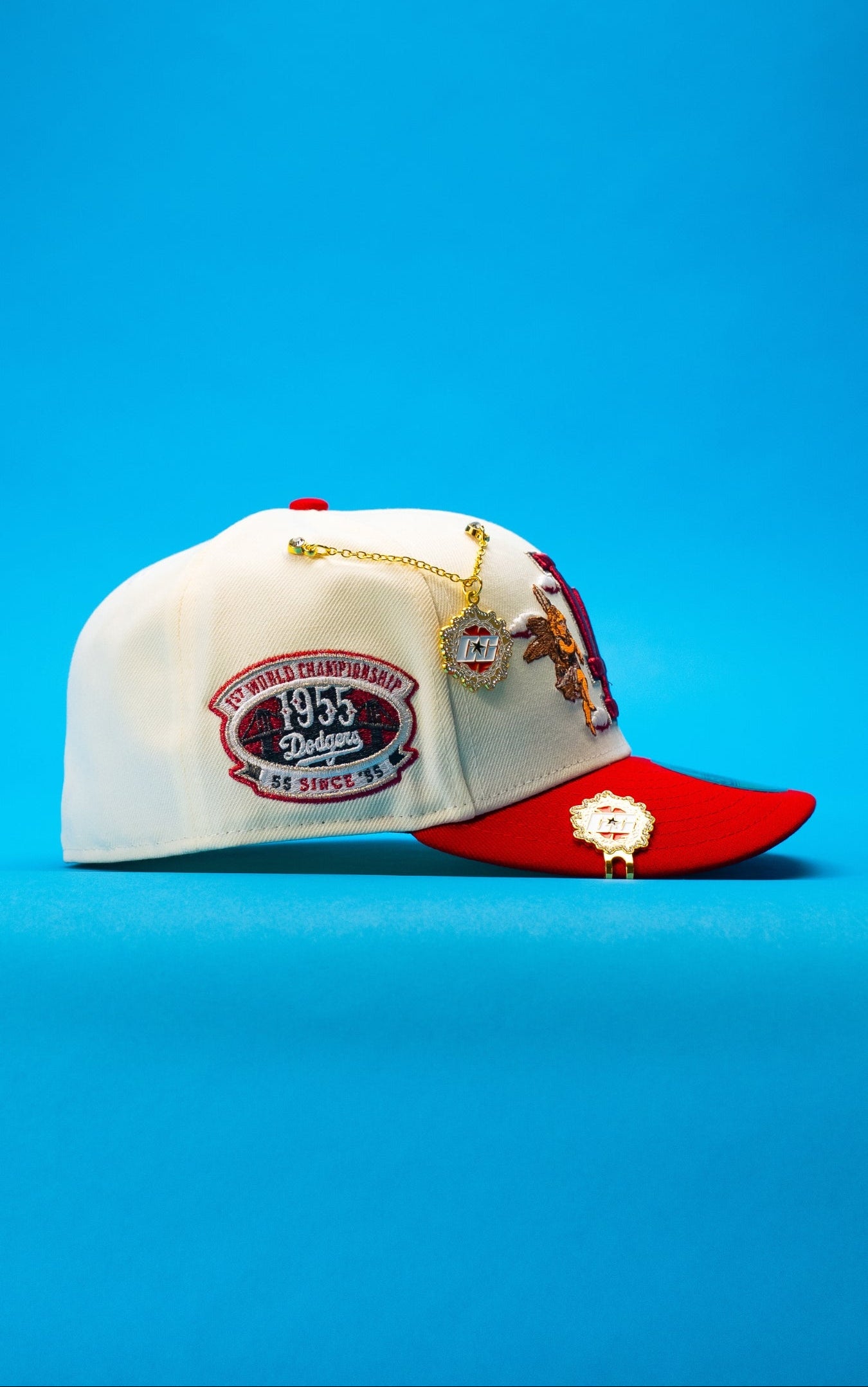 NEW ERA EXCLUSIVE 59FIFTY CHROME/RED LOS ANGELES DODGERS "CITY OF ANGELS" W/ 1ST WORLD CHAMPIONSHIPSIDE PATCH