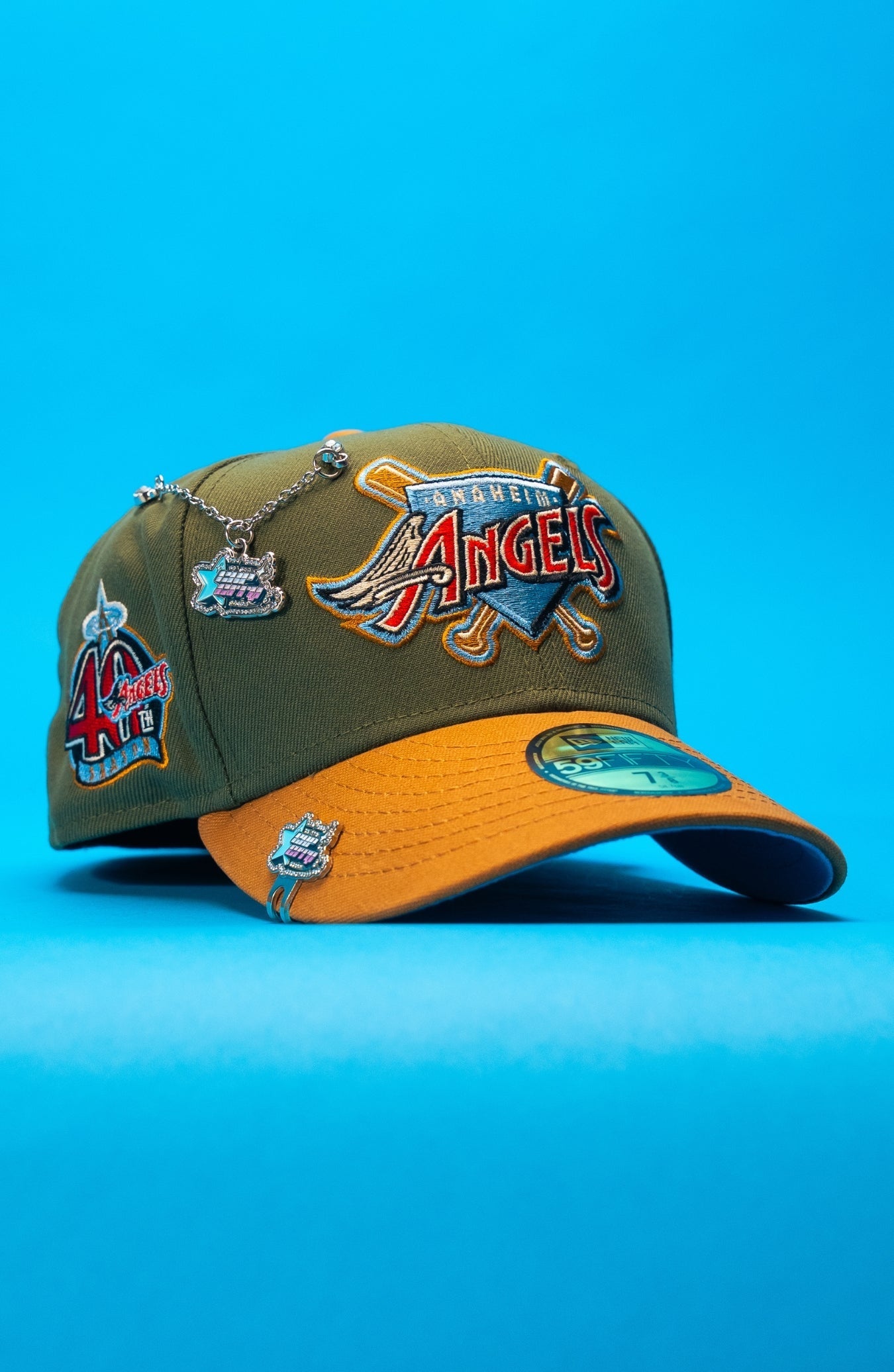 NEW ERA EXCLUSIVE 59FIFTY OLIVE/KHAKI ANAHEIM ANGELS W/ 40TH ANNIVERSARY SIDE PATCH